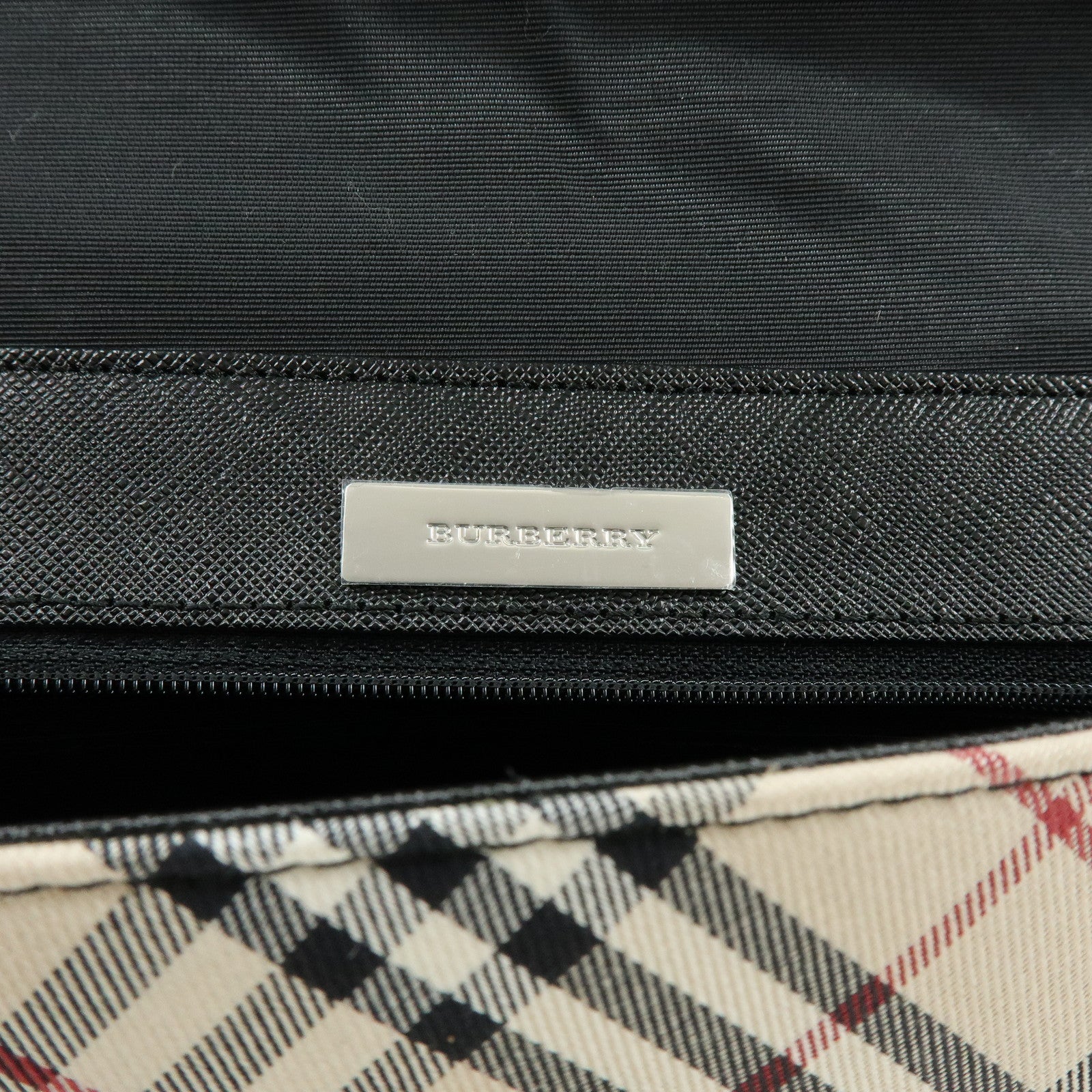 BURBERRY Nova Plaid Canvas Leather Shoulder Hand Bag Beige Black