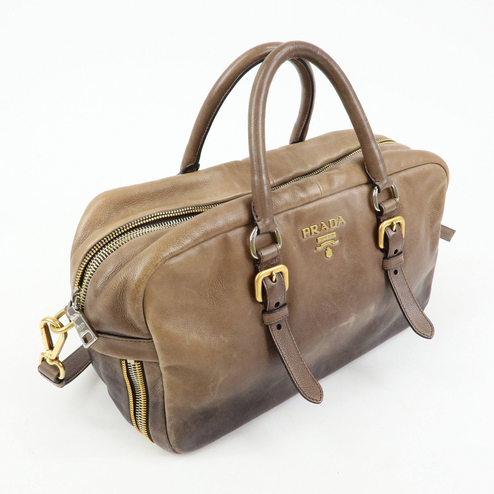 PRADA Logo Leather 2Way Bag Hand Bag Shoulder Bag Brown BL0472