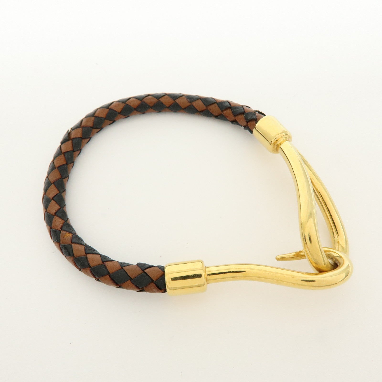 HERMES Jumbo Choker Leather Metal Bracelet Brown Black Gold