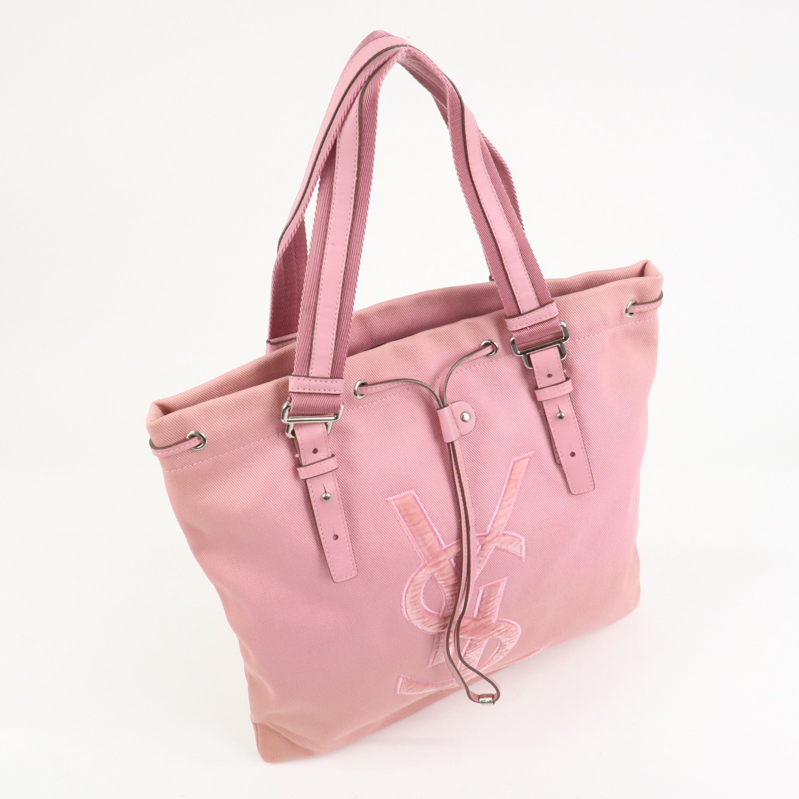SAINT LAURENT Canvas Leather Kahara Tote Shoulder Bag Pink 121631