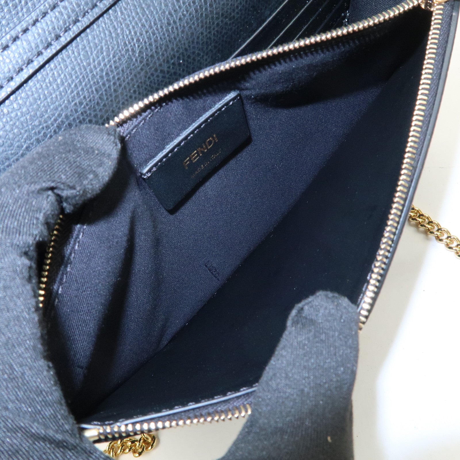 FENDI F is FENDI Leather Chain Shoulder Bag Black Brown 8BS006 Used