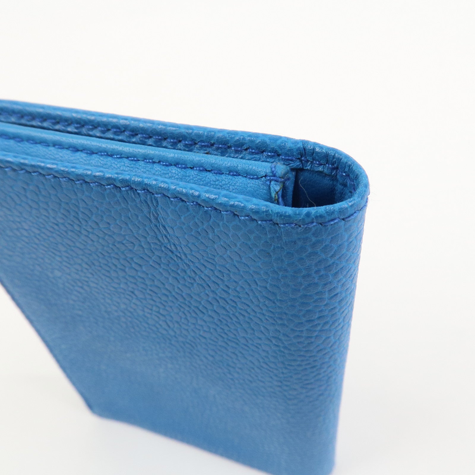 CHANEL COCO Mark Caviarskin Card Case Card Holder Blue