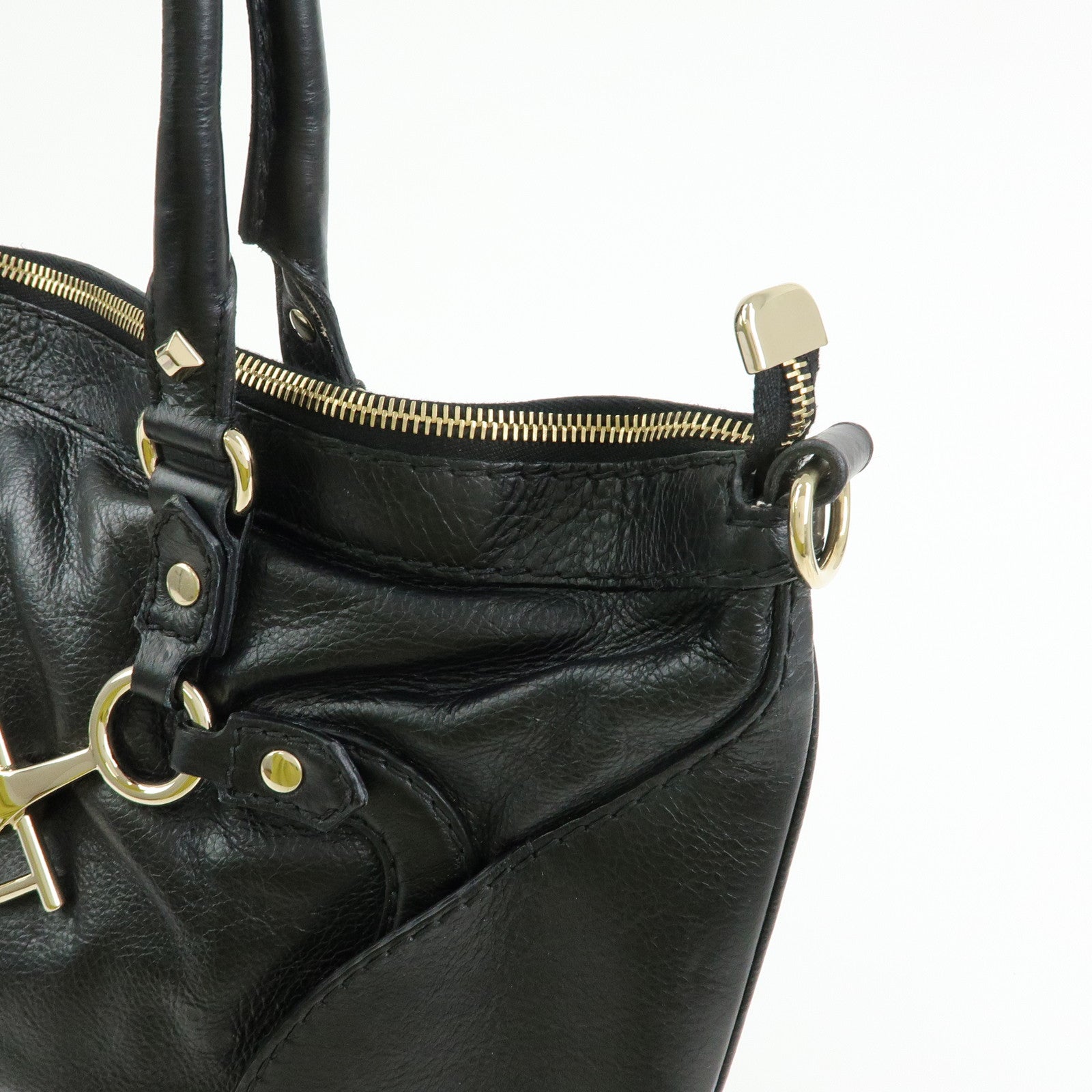 GUCCI Horsebit Leather 2Way Bag Hand Bag Shoulder Bag Black 189888