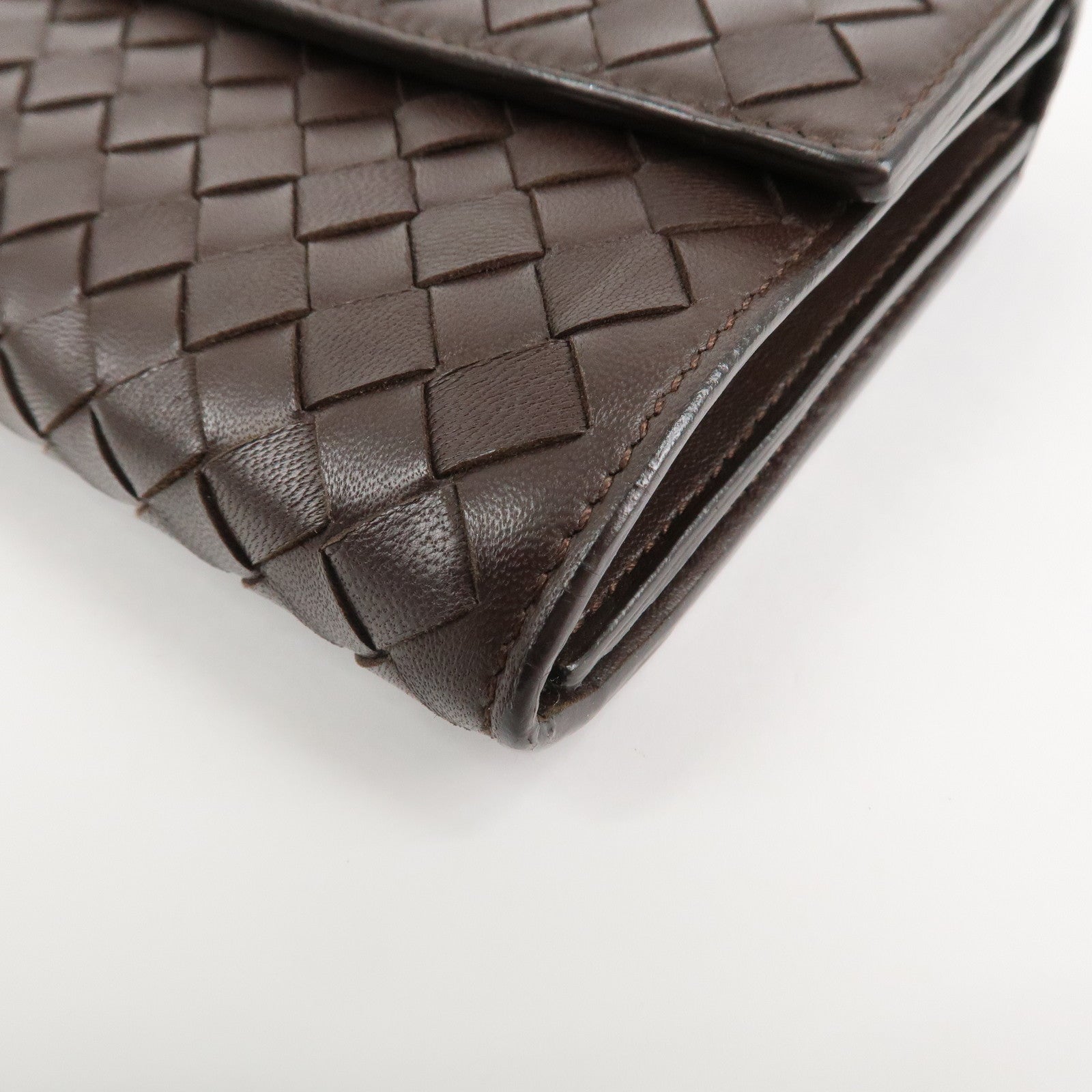 BOTTEGA VENETA Intrecciato Leather Long Wallet Brown Used