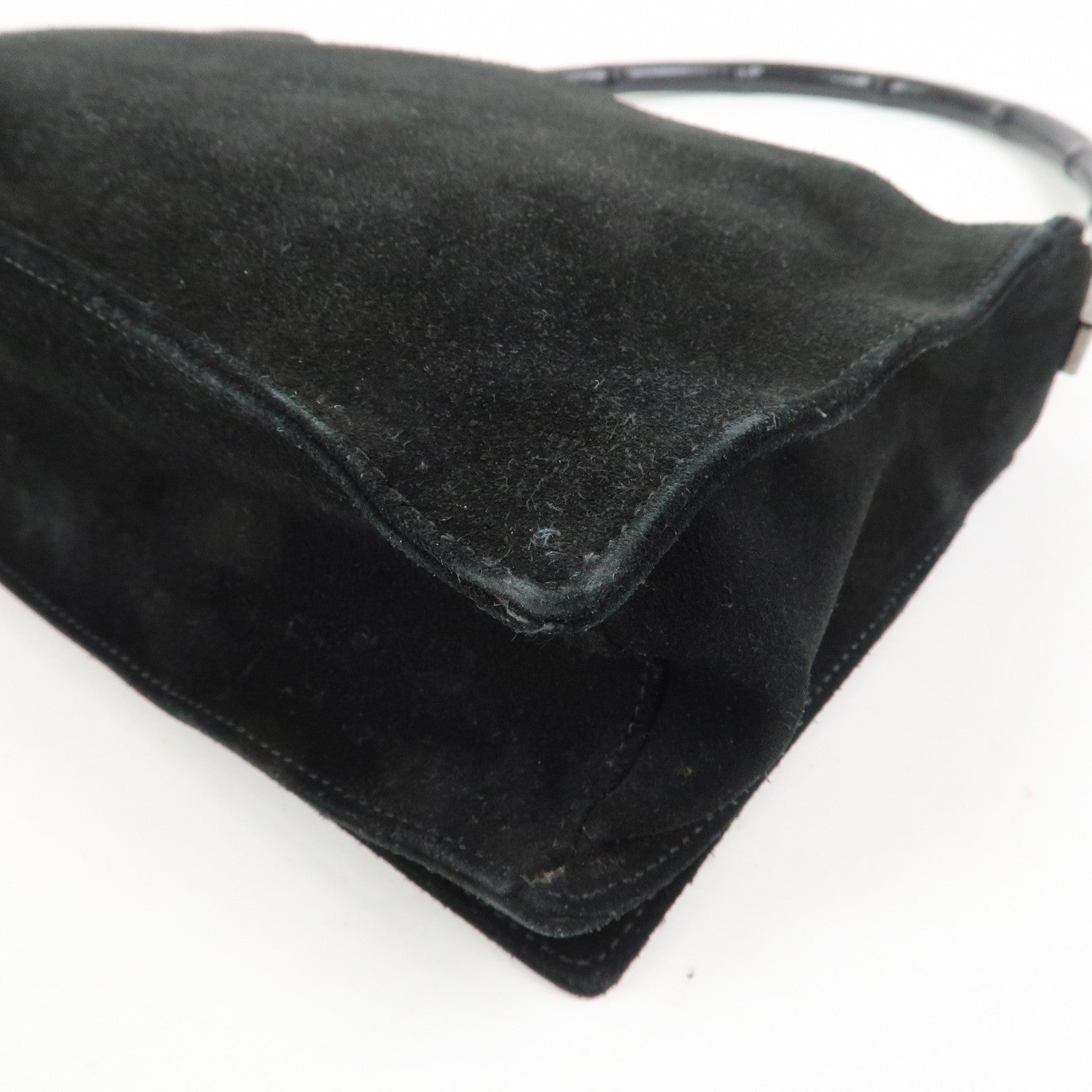 GUCCI Bamboo Suede Shoulder Bag Hand Bag Black 001・3239