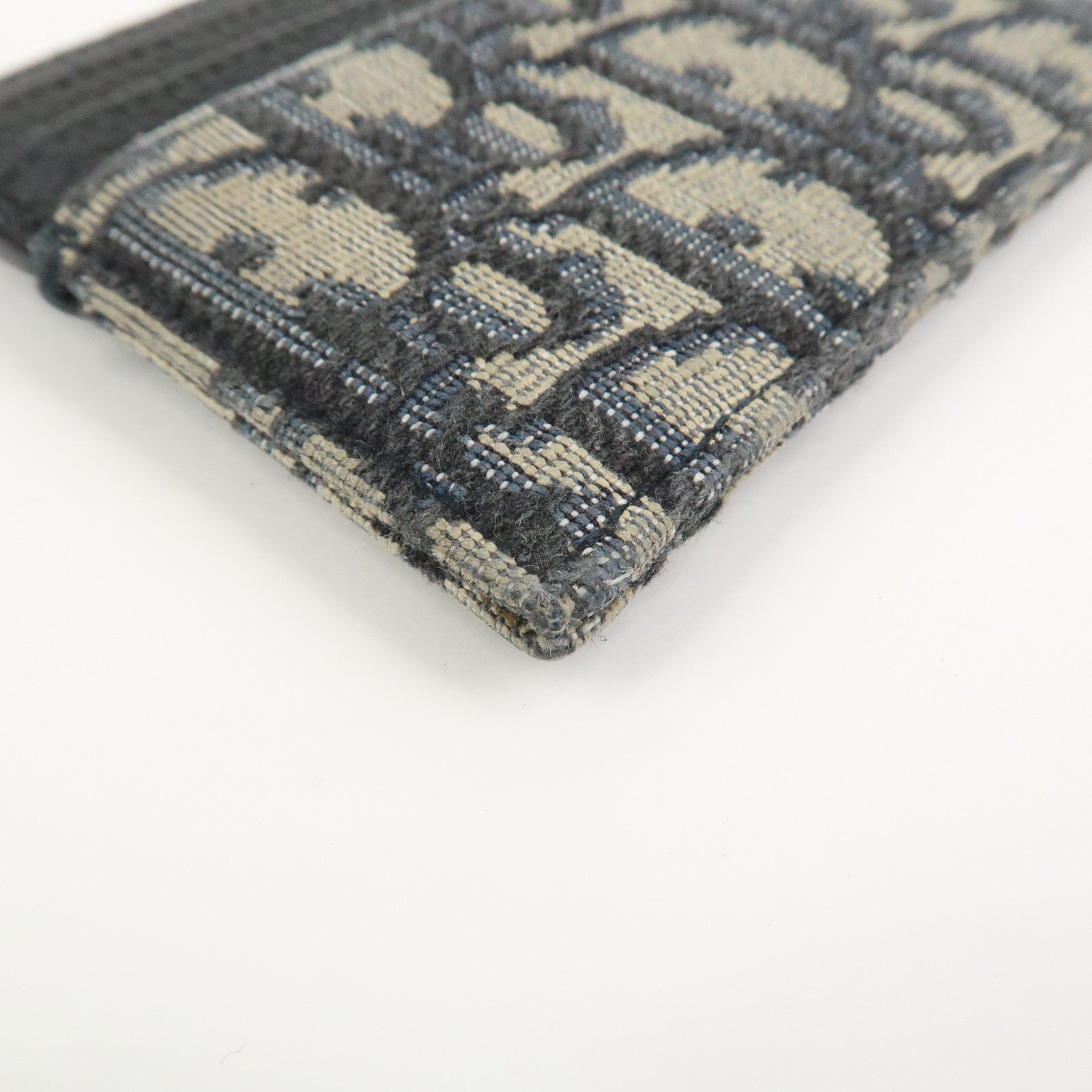 Christian Dior Trotter Jacguard Canvas Leather Card Case Navy