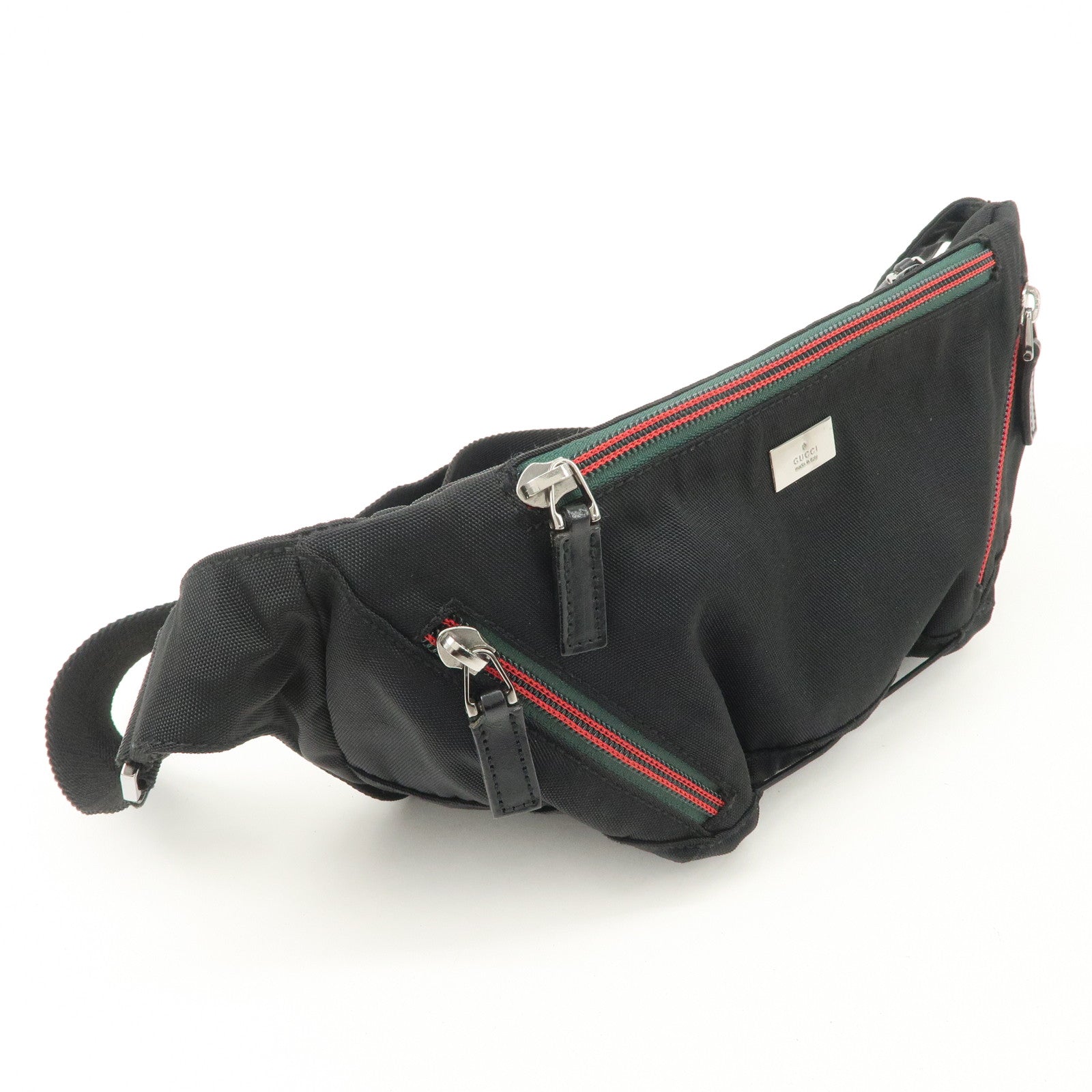 GUCCI Sherry Nylon Leather Body Bag Waist Bag Black 122350