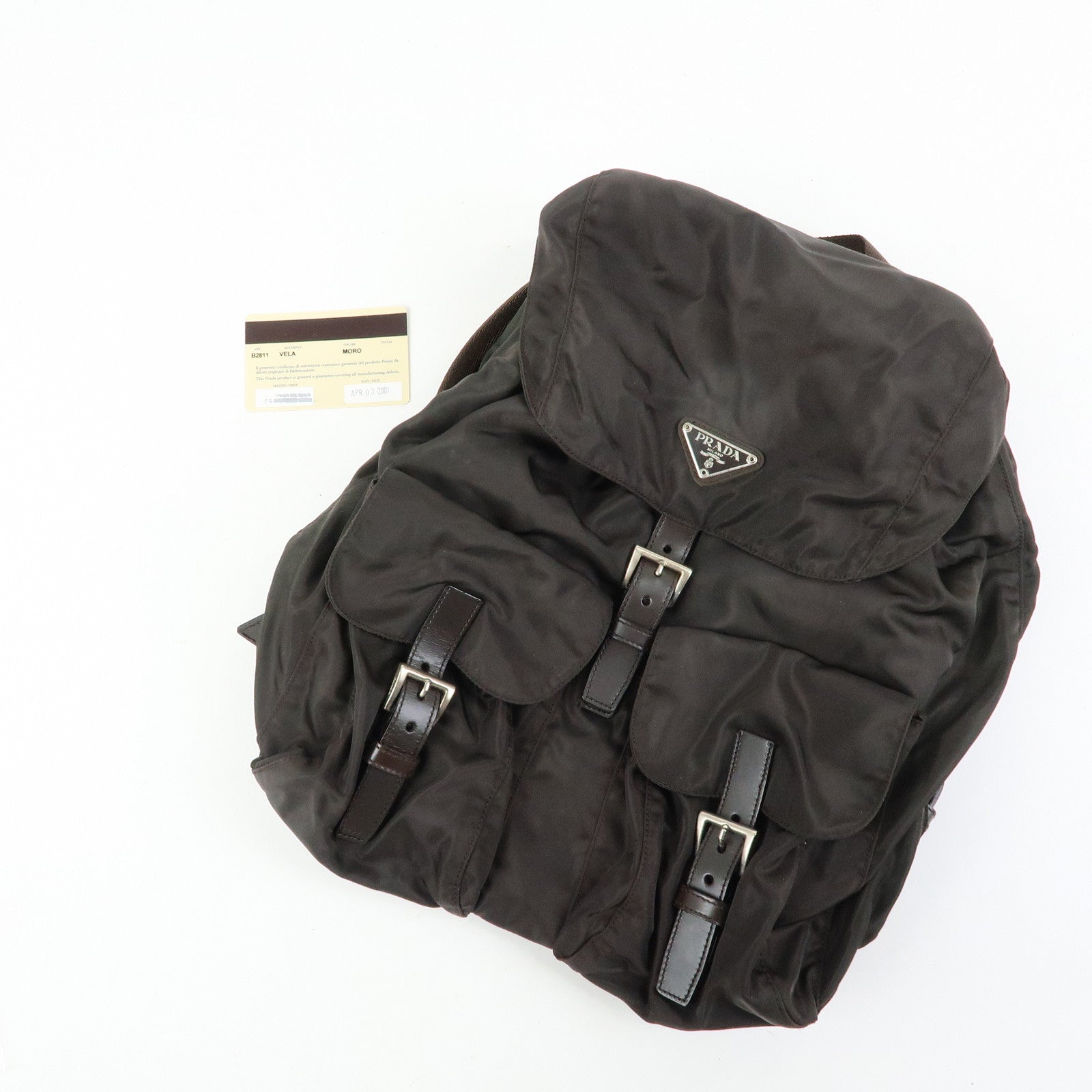 PRADA Triangle Logo Nylon Leather Backpack Rucksack Brown B2811