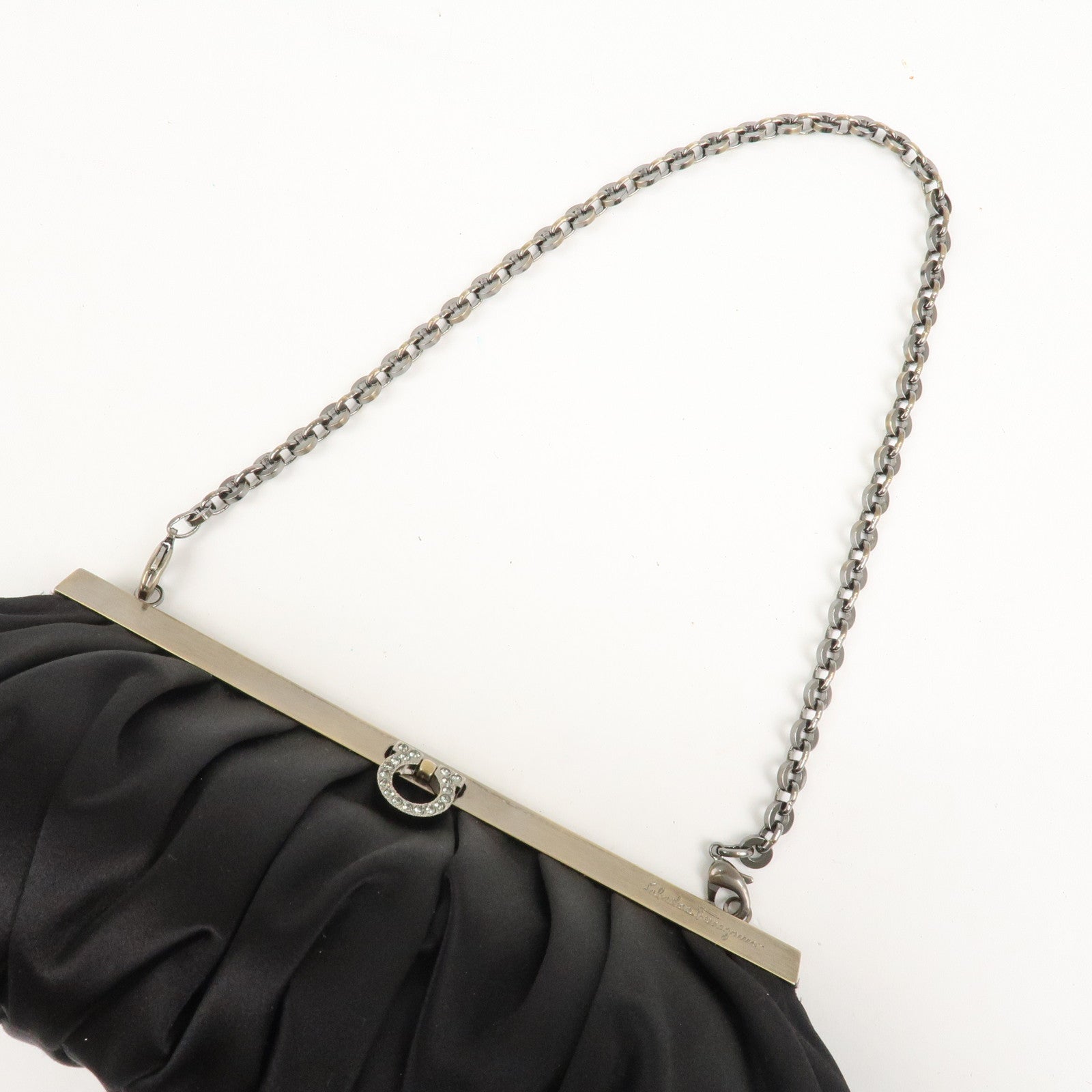 Ferragamo Gancini Satin Chain 2Way Bag Clutch Bag Black