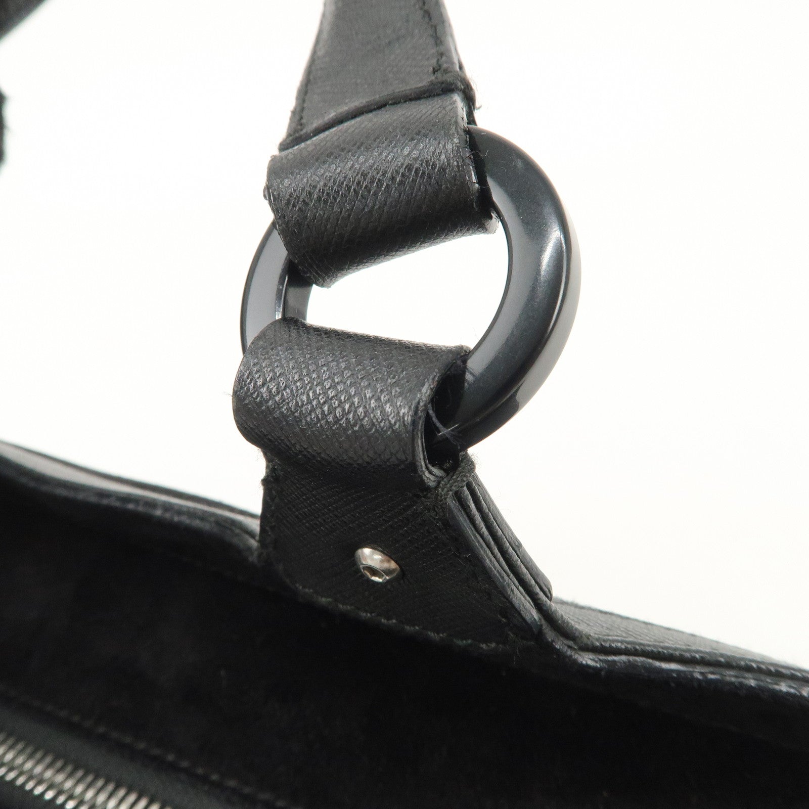 Ferragamo Gancini Leather Suede Hand Bag Black Used