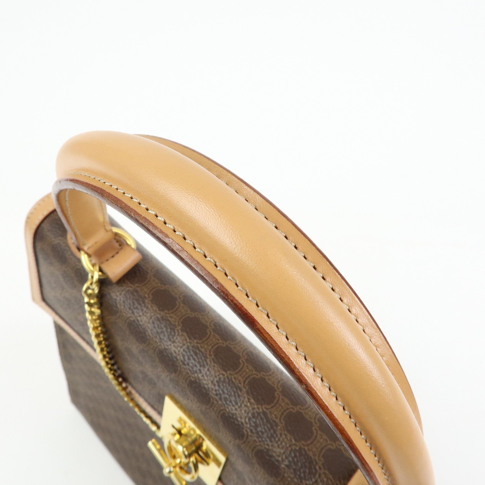 CELINE Macadam PVC Leather Hand Bag Top Handle Flap Bag Brown
