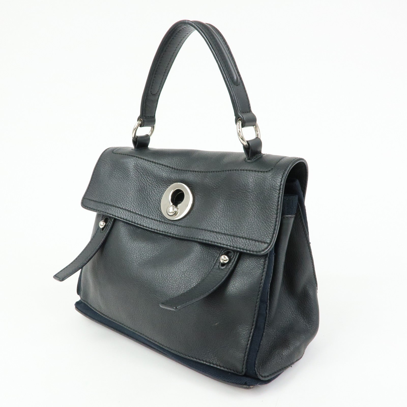 SAINT LAURENT PARIS Muse Two Leather Canvas 2WAY Bag Black 527411
