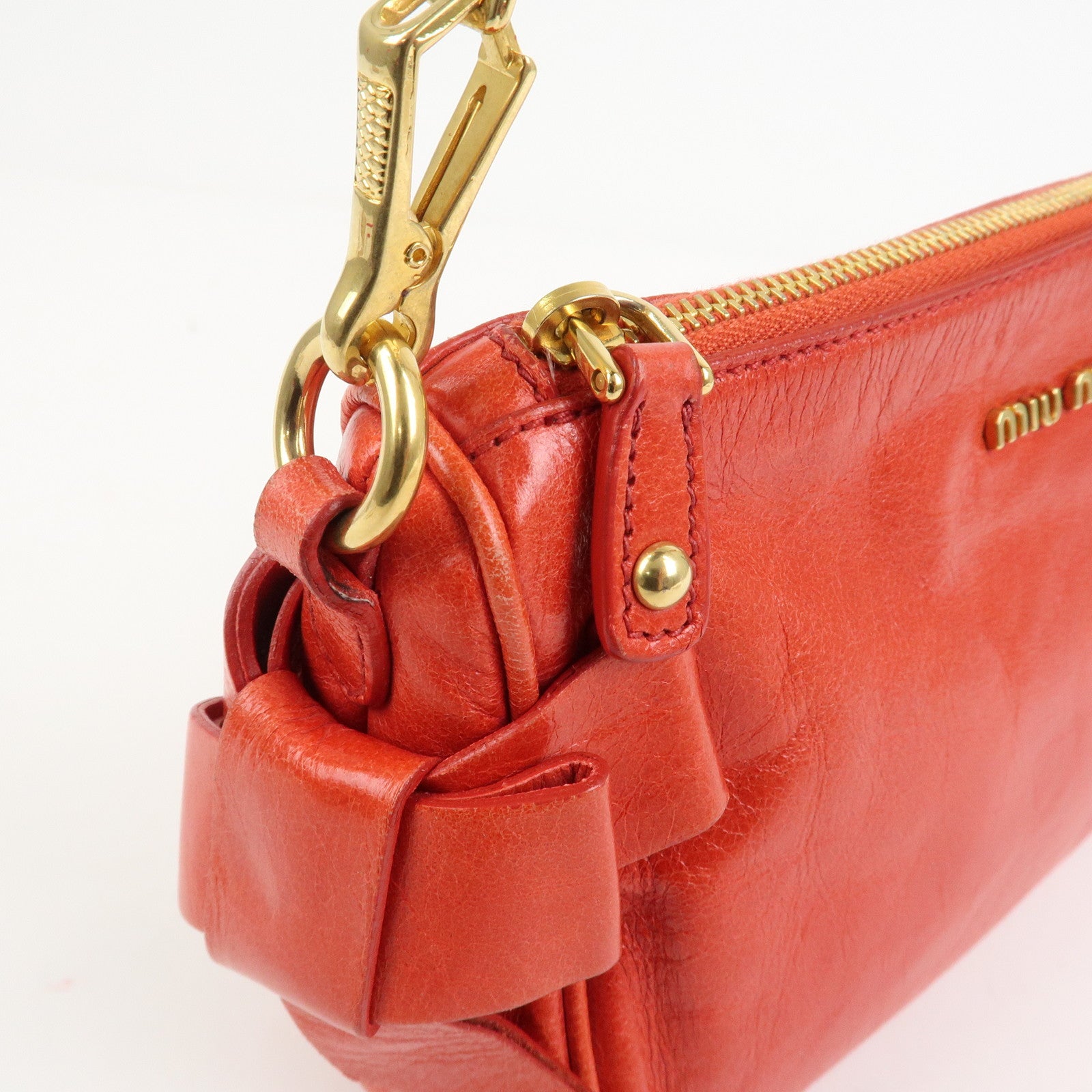 MIU MIU Side Ribbon Leather Mini Shoulder Bag Hand Bag Red 5N1557