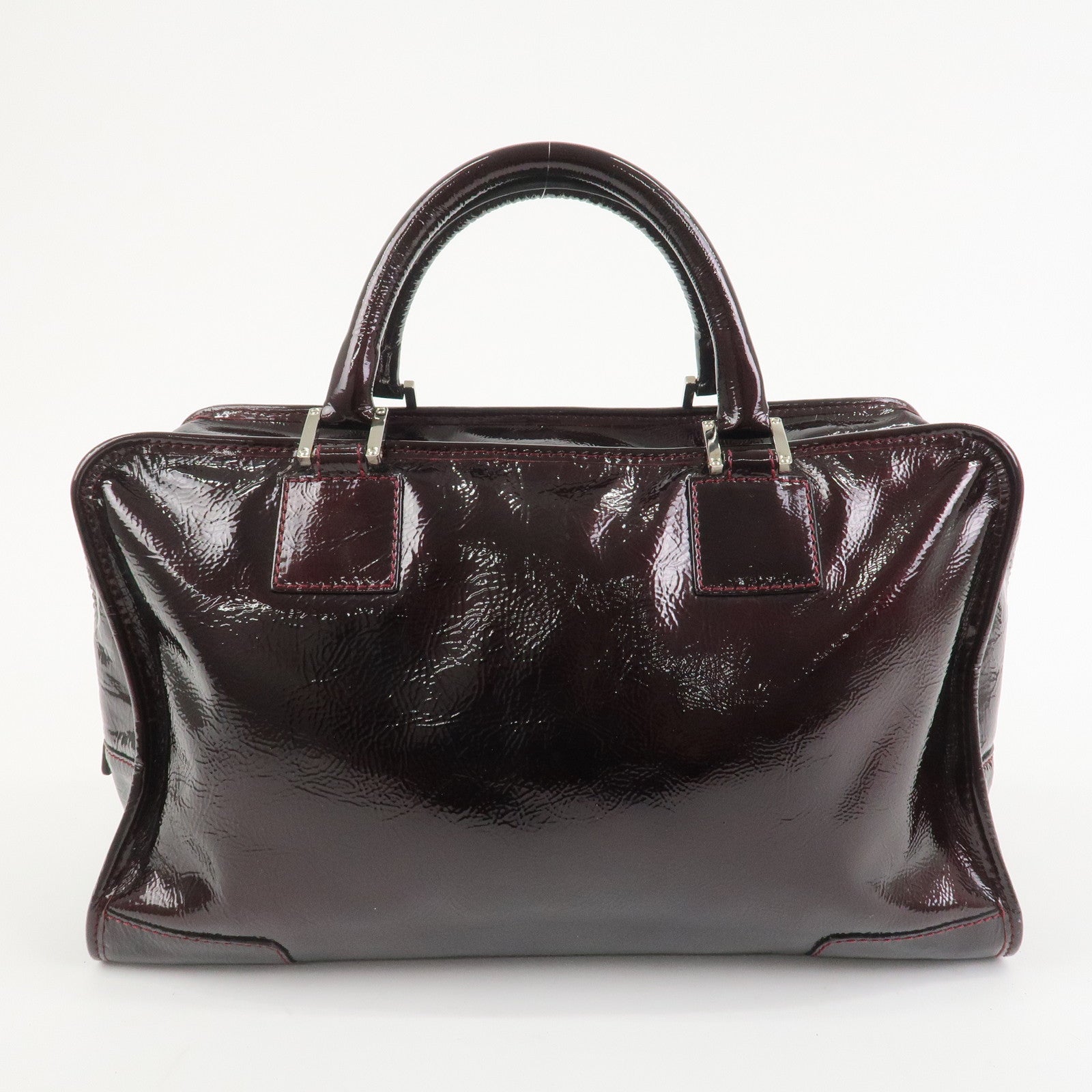 LOEWE Amazona Patent Leather Hand Bag Burgundy