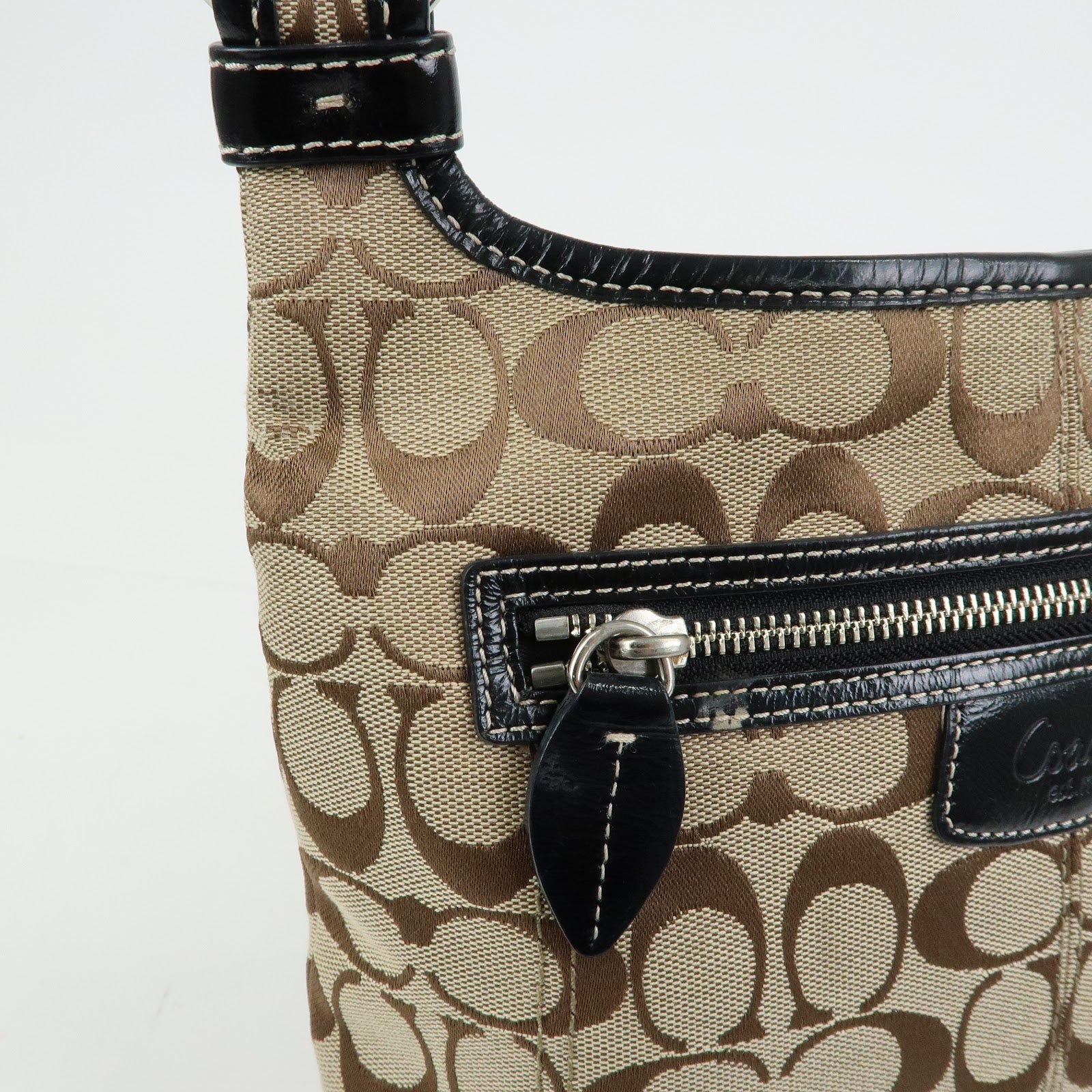 COACH Signature Set of 2 Canvas Leather Shoulder Bag Beige Black