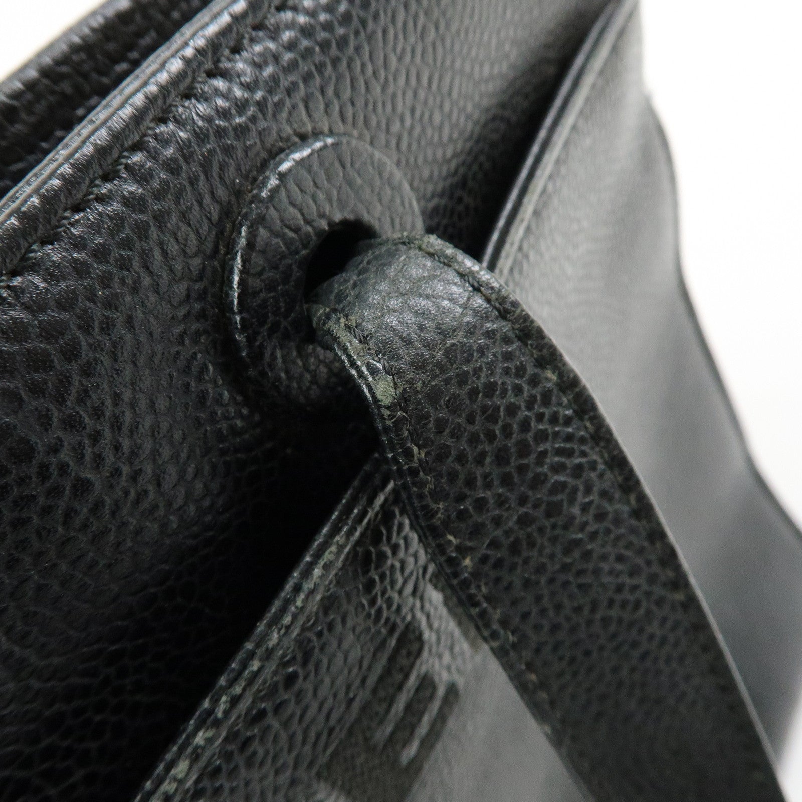 CHANEL Logo Caviarskin Tote Bag Hand Bag Black