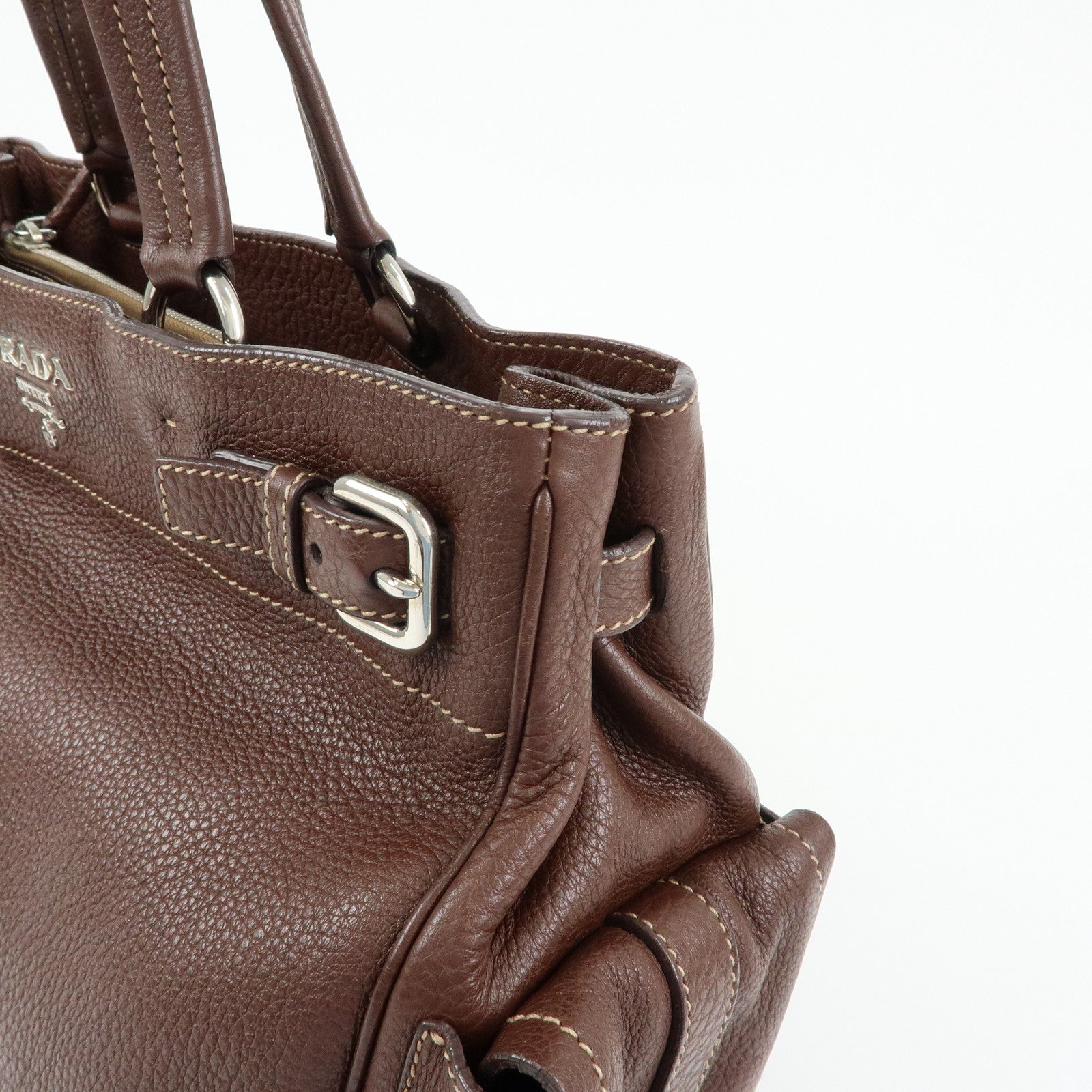 PRADA Vitello Daino Leather Shoulder Bag Tote Bag Brown BR3250