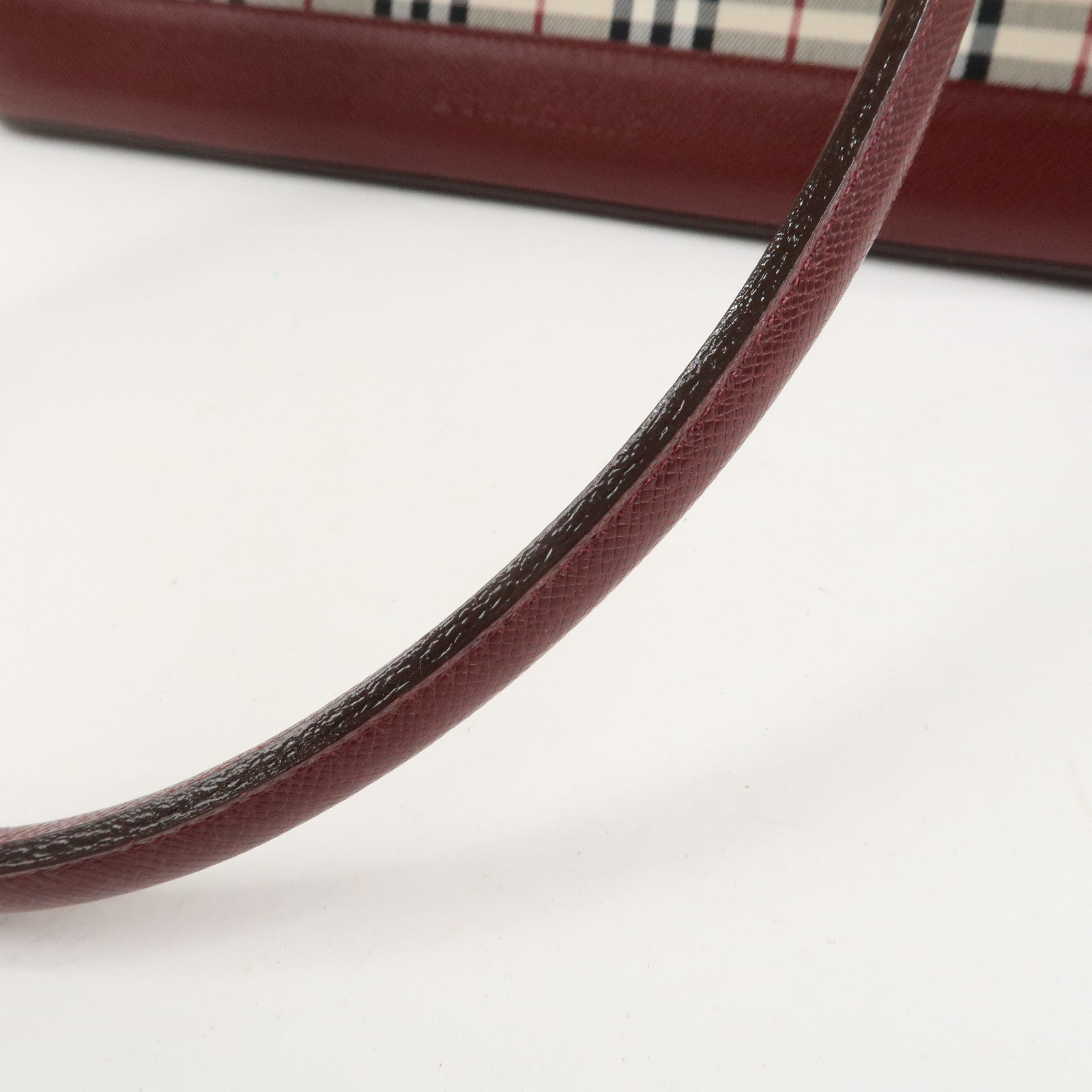 BURBERRY Nova Plaid Canvas Leather Shoulder Hand Bag Beige Bordeaux