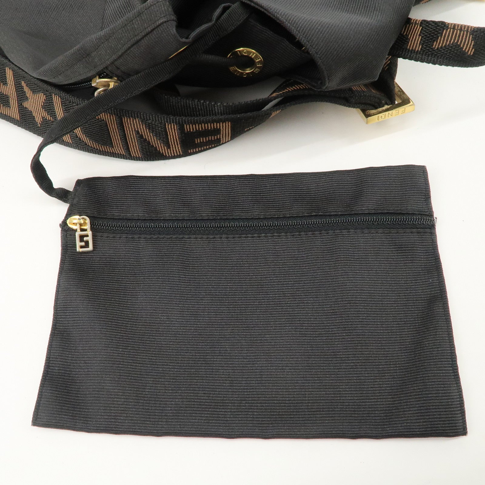 FENDI Nylon Leather Back Pack Black Gold Hardware 263390