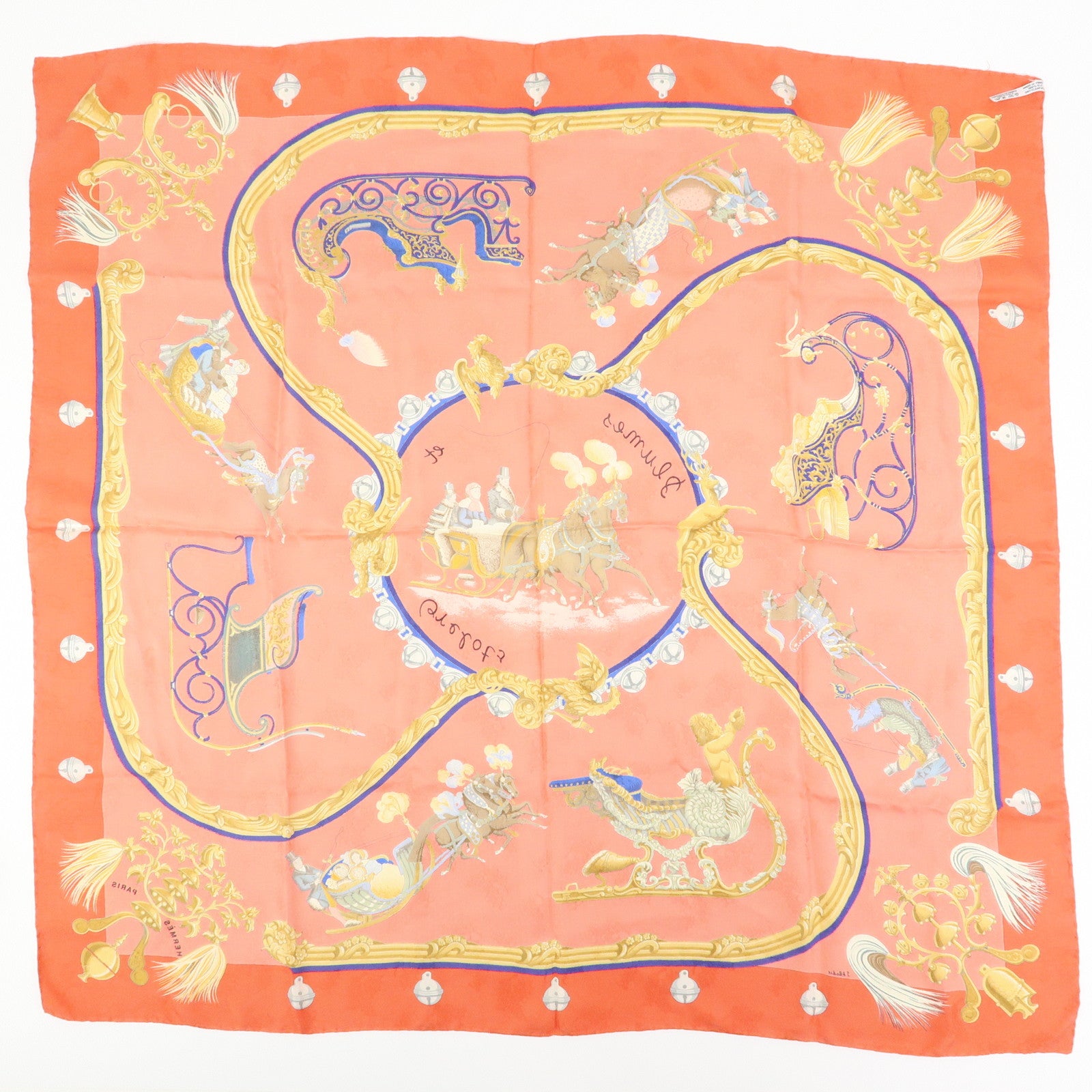 HERMES Carre 90 Set of 2 Silk 100% Scarf Pink Yellow Green