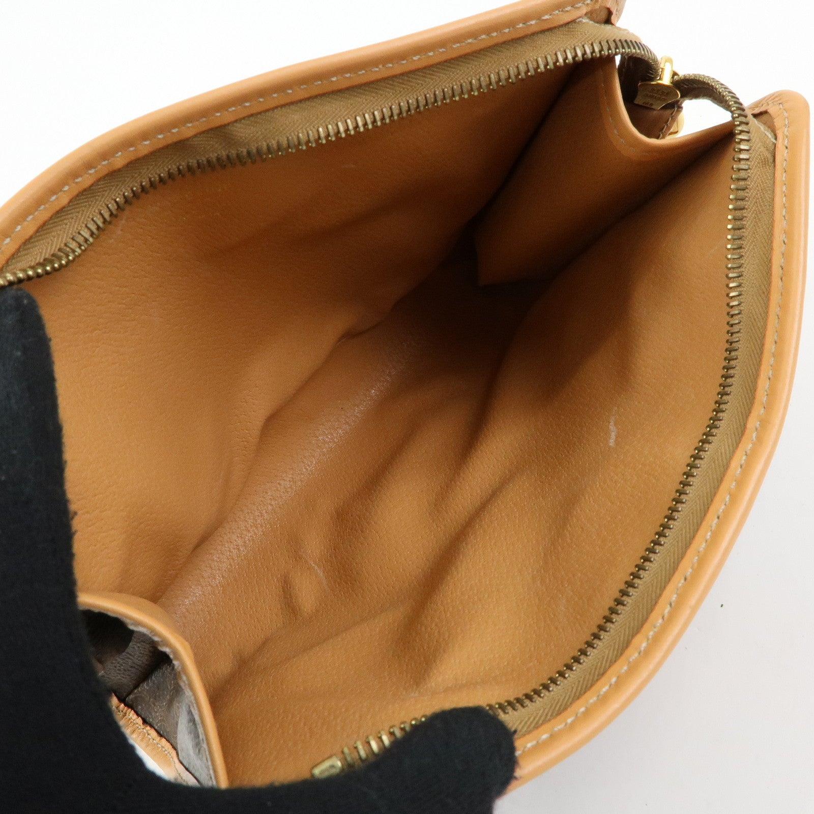 CELINE Macadam PVC Leather Clutch Bag Cosmetic Pouch Brown