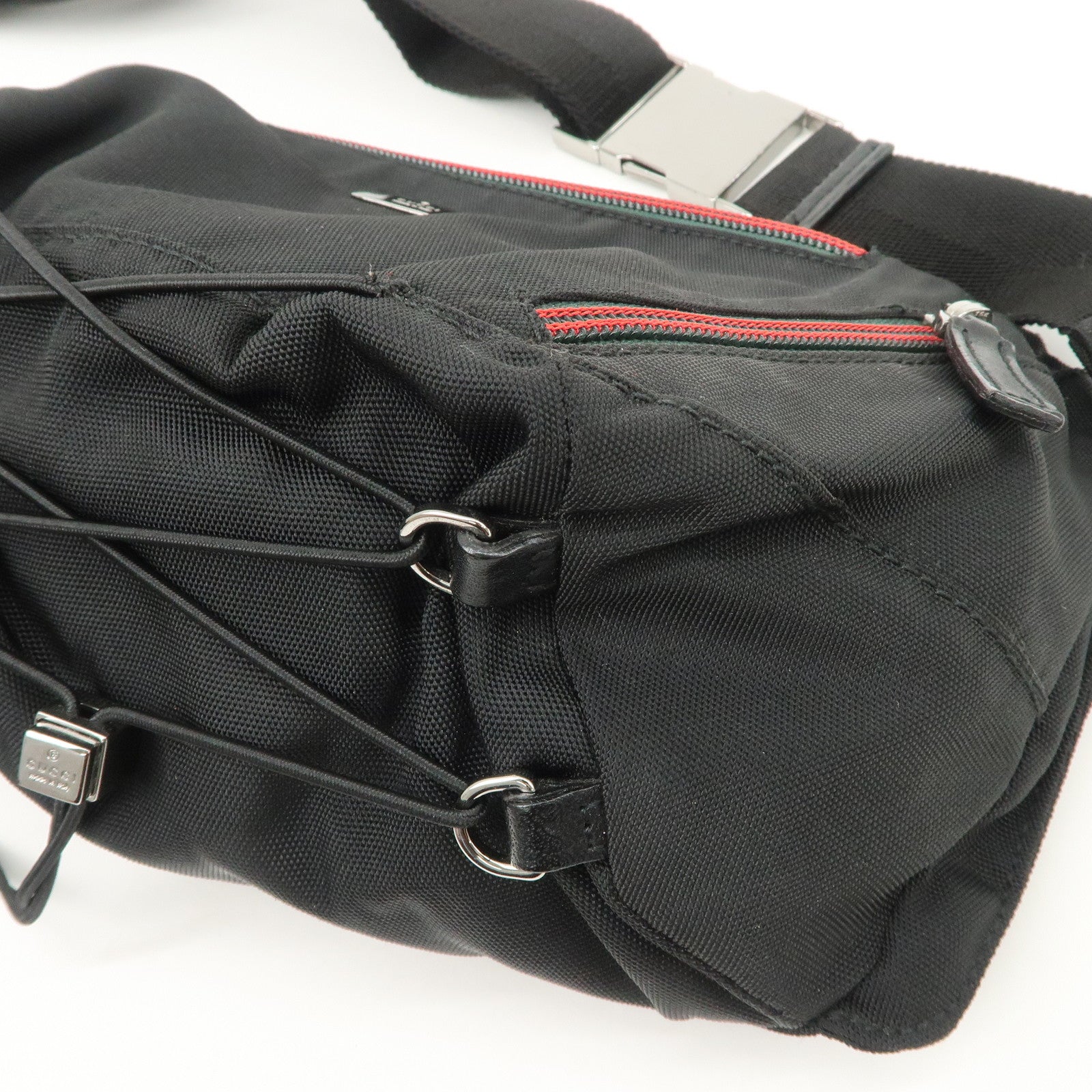 GUCCI Sherry Nylon Leather Body Bag Waist Bag Black 122350