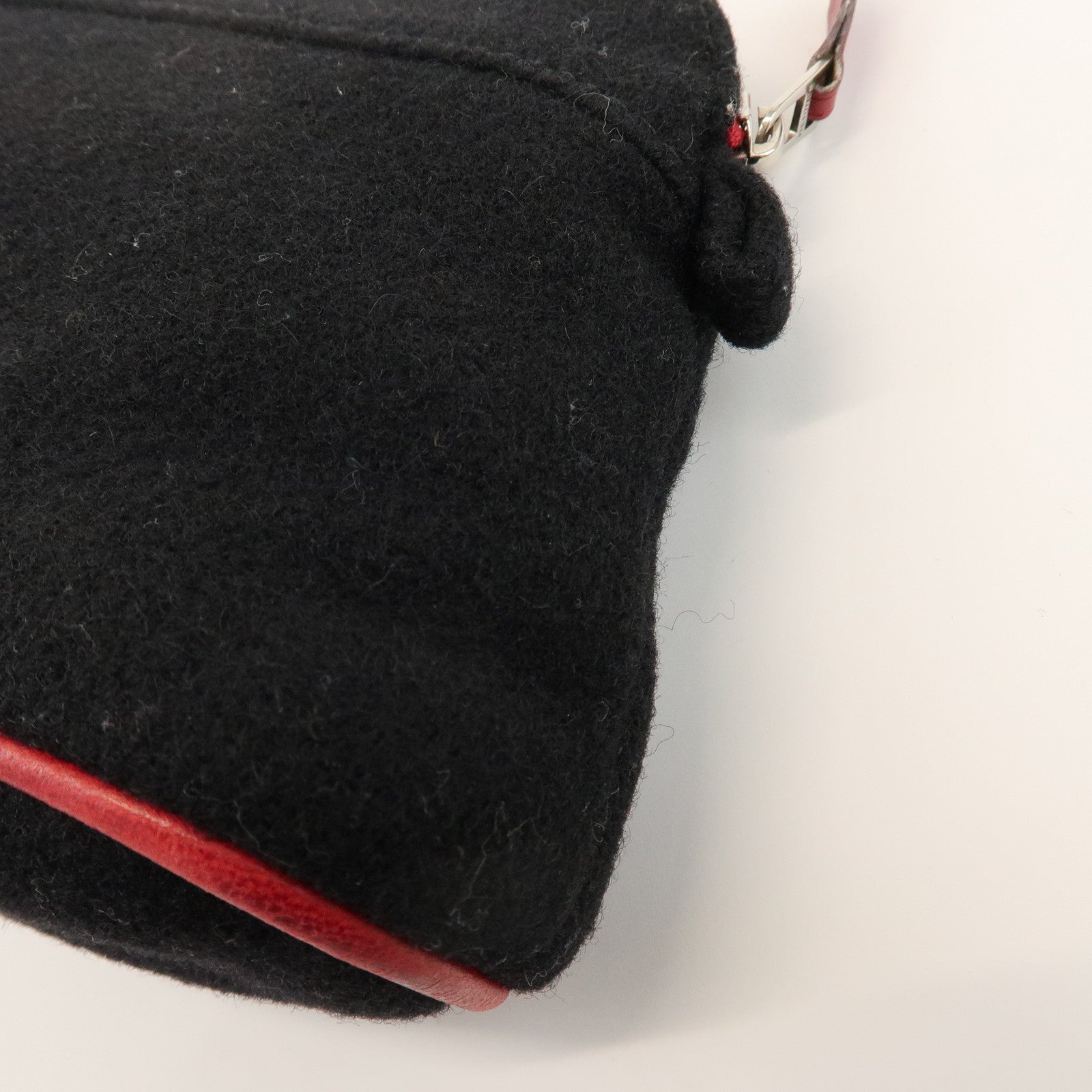 HERMES Bolide Pouch MM Wool Leather Cosmetic Pouch Black Red