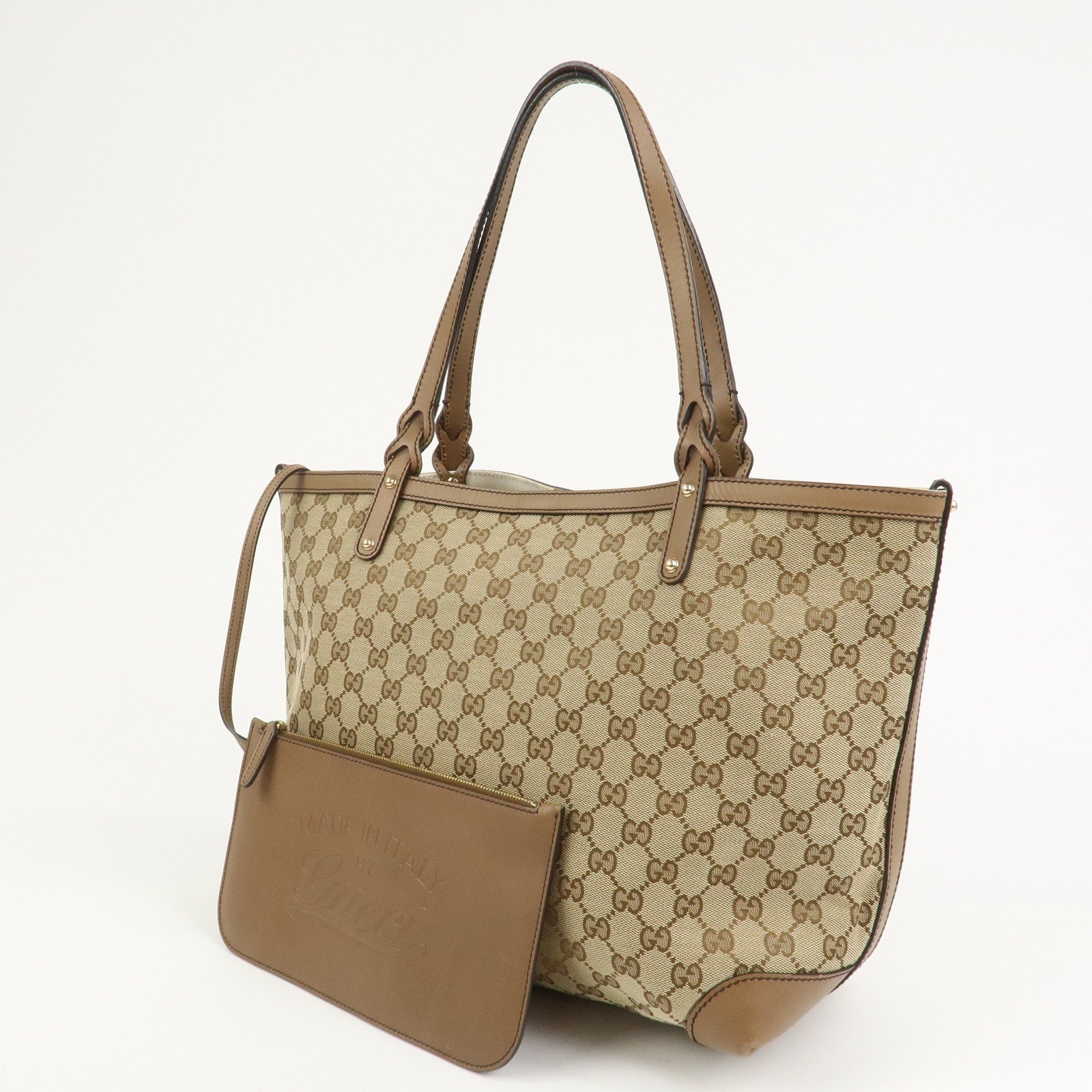 GUCCI GG Monogram Canvas Leather Tote Bag Brown 247209