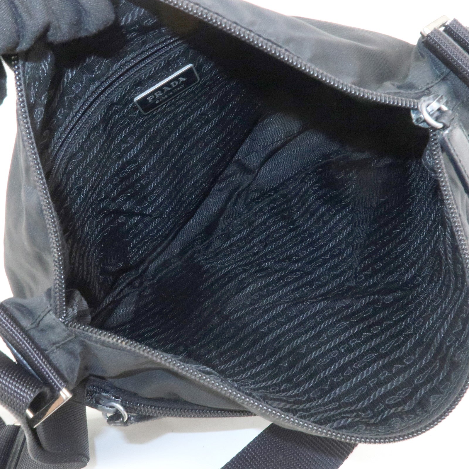 PRADA Triangle Logo Nylon Saffiano Leather Shoulder Bag Black V161