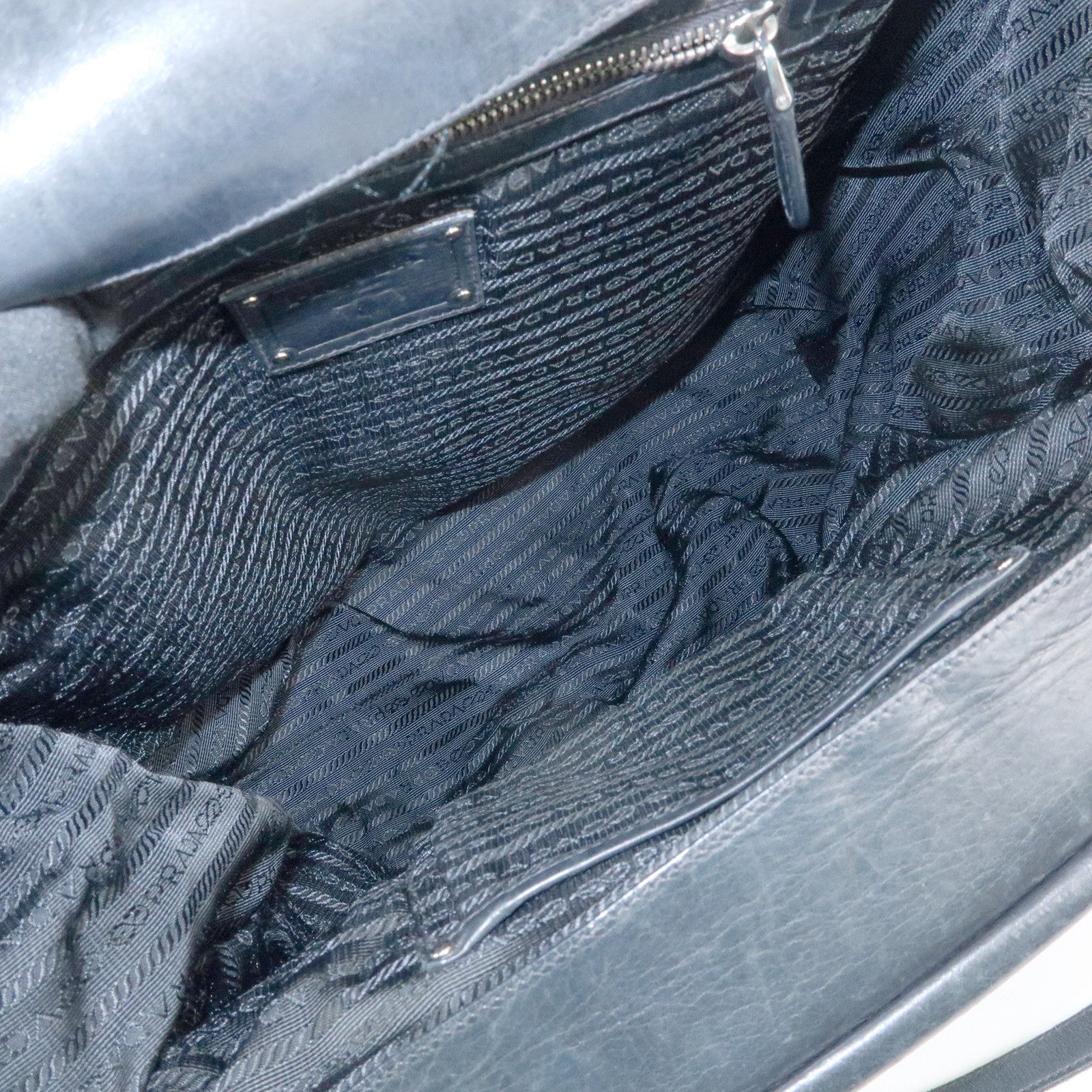 PRADA Logo Leather Shoulder Bag Tote Bag Black Silver