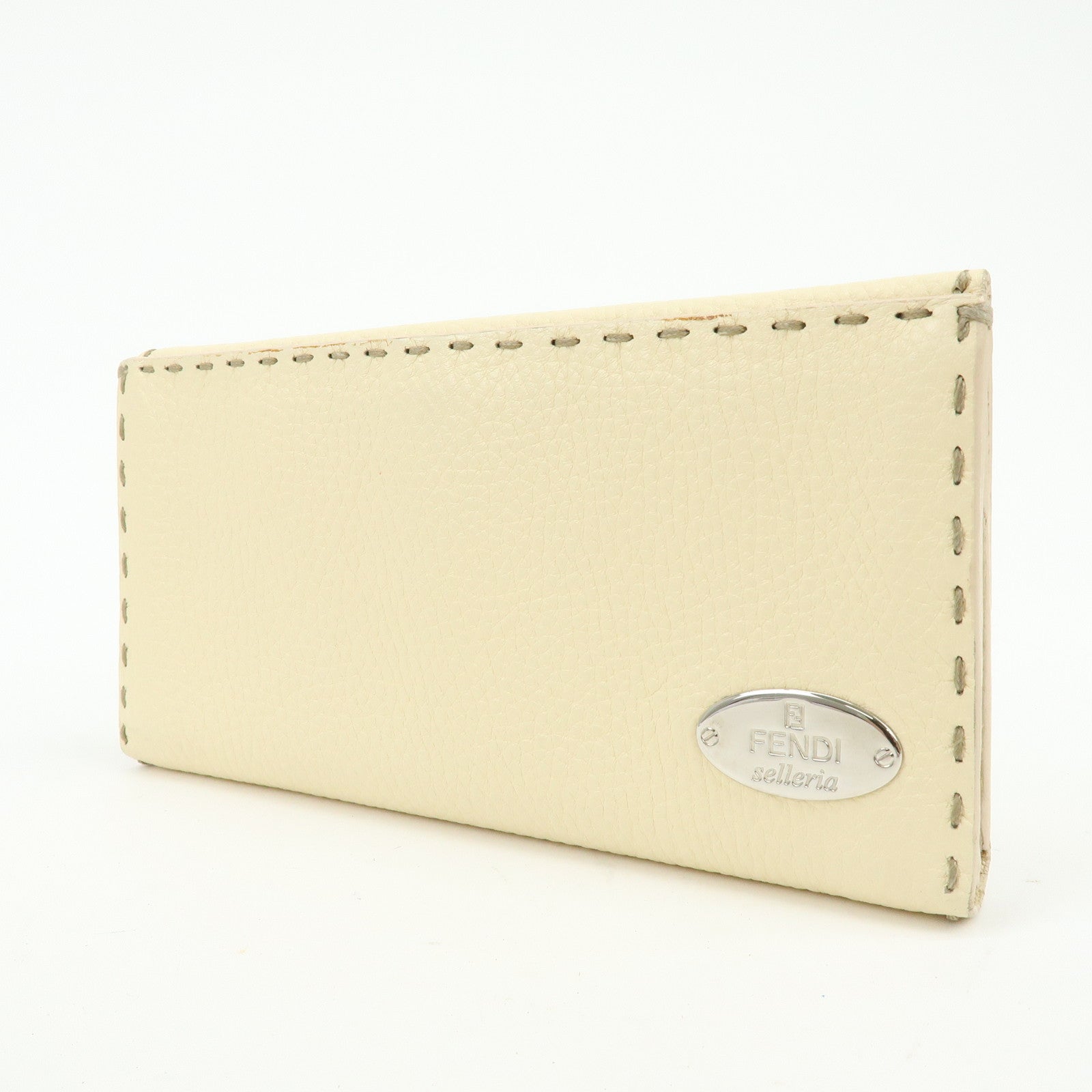 FENDI Selleria Calf Leather Long Wallet Ivory 8M0144