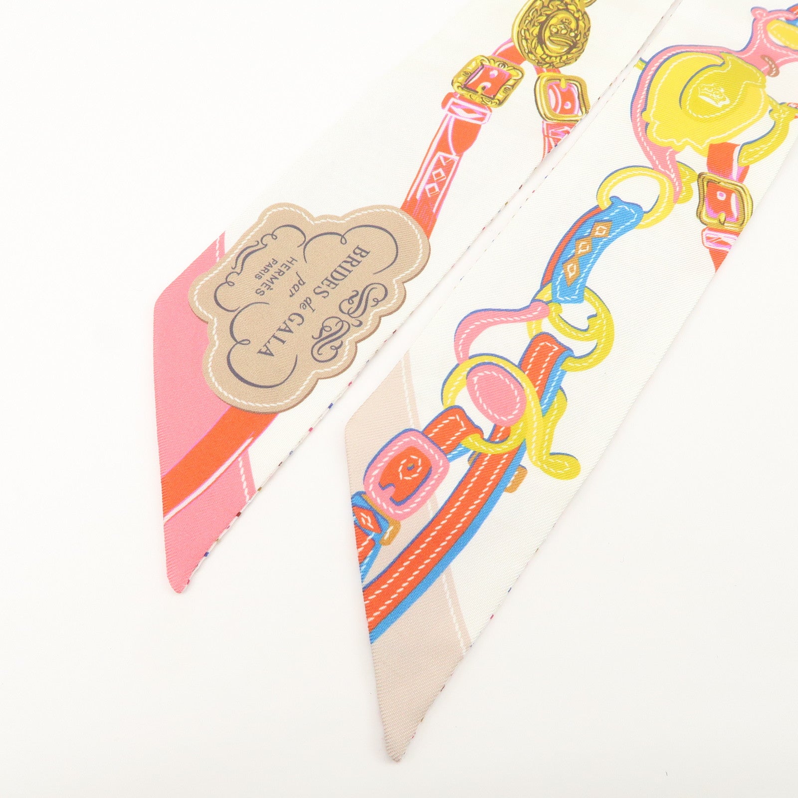 HERMES Twilly Silk 100％ Scarf BRIDES de GALA White Multicolor