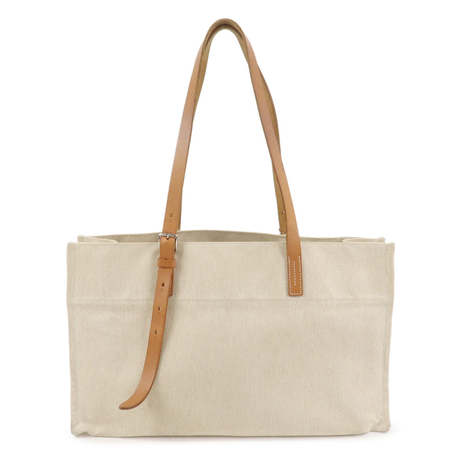 HERMES Etriviere Elan Toile H Leather Tote Bag Natural Brown