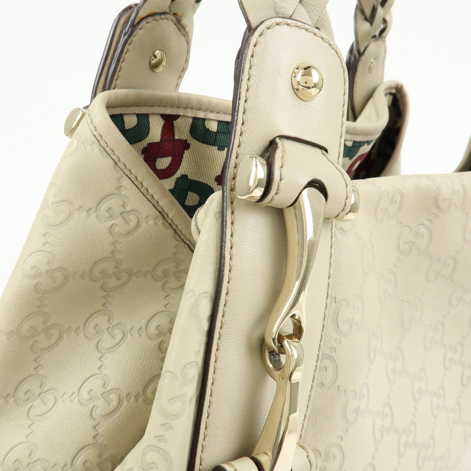 GUCCI Horsebit Guccissima Leather Hand Bag Ivory 137621