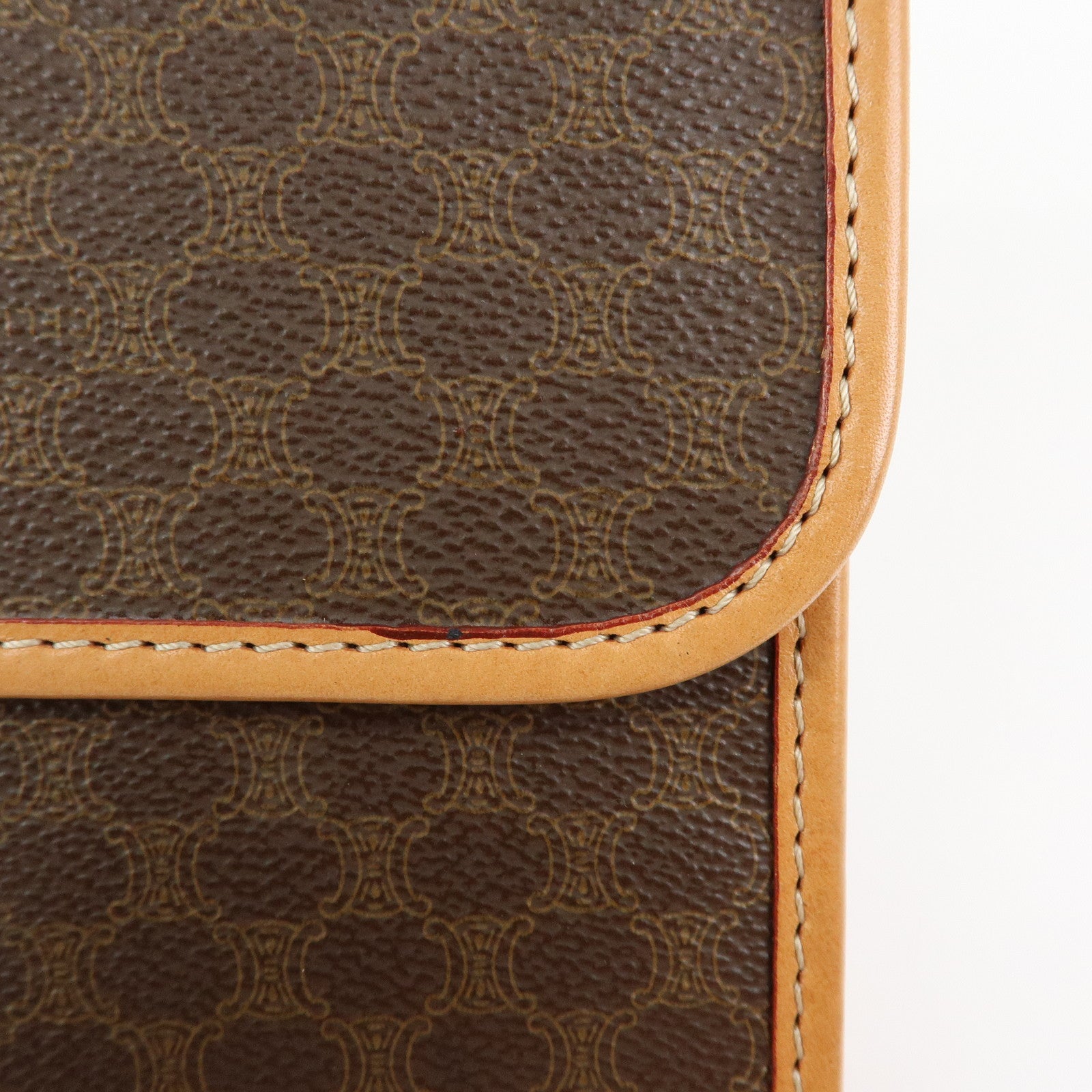 CELINE Logo Macadam PVC Leather Clutch Bag Flat Pouch Brown
