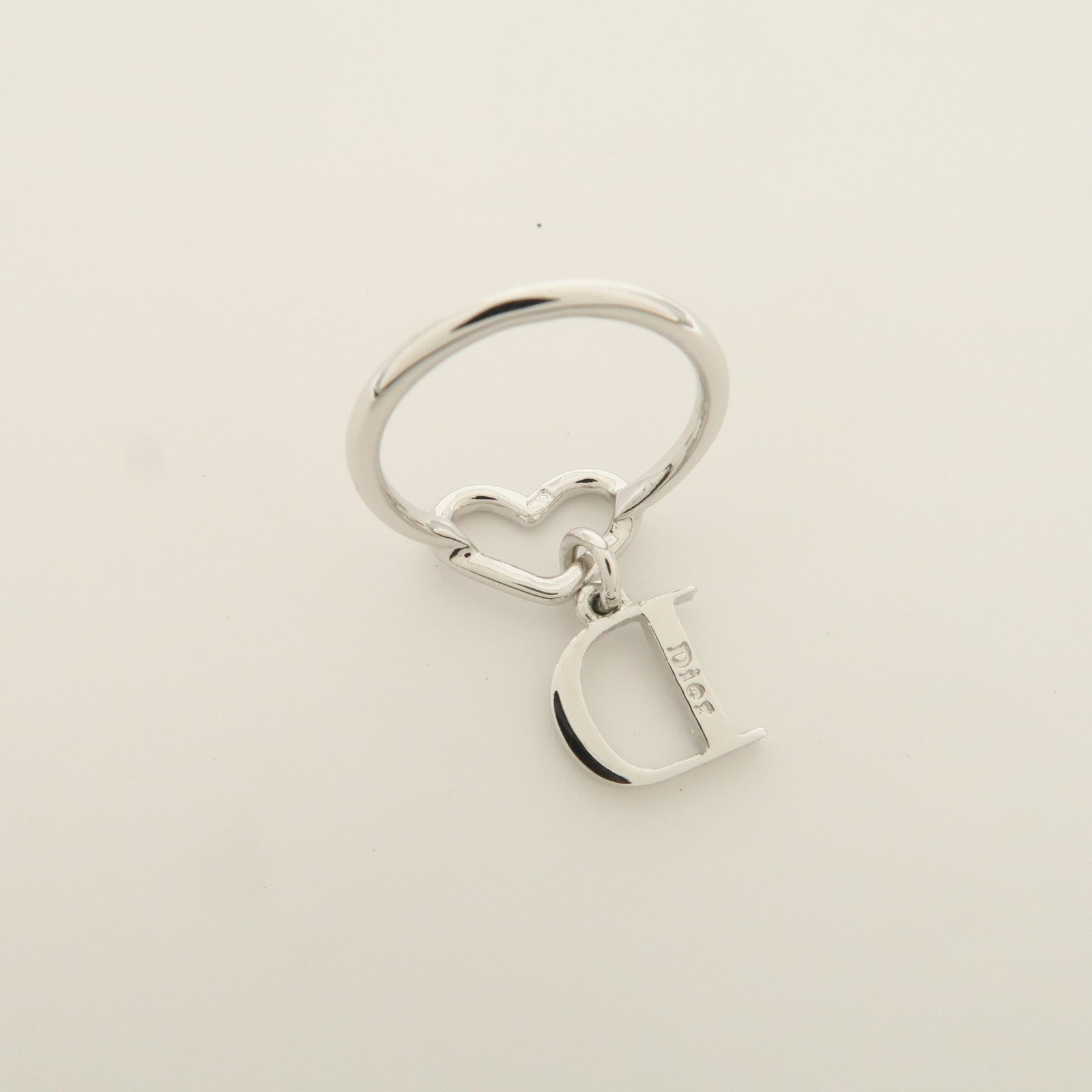 Christian Dior D Logo Heart Metal Ring Silver US 6