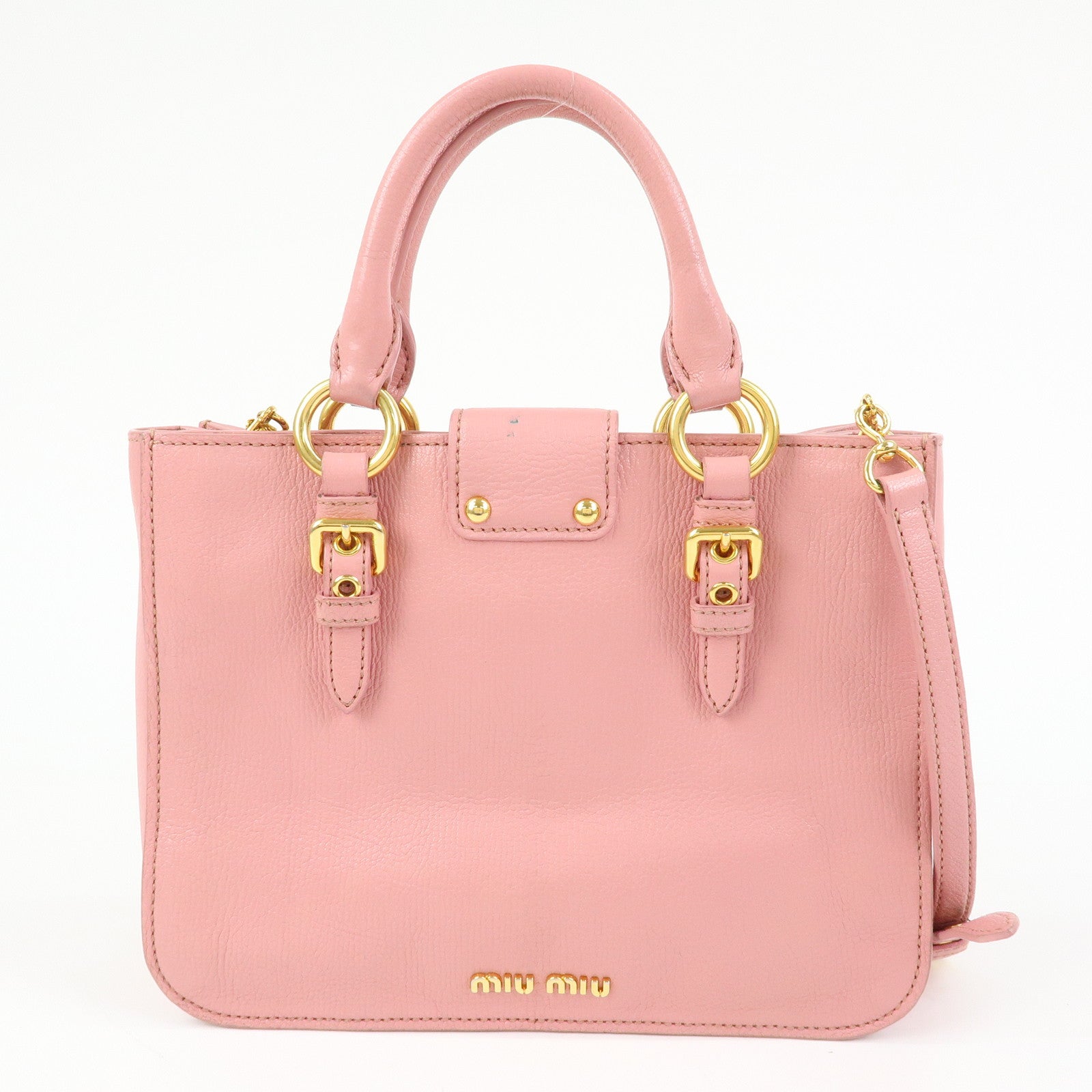 MIU MIU Logo Madras Leather 2Way Hand Shoulder Bag Pink RN0799
