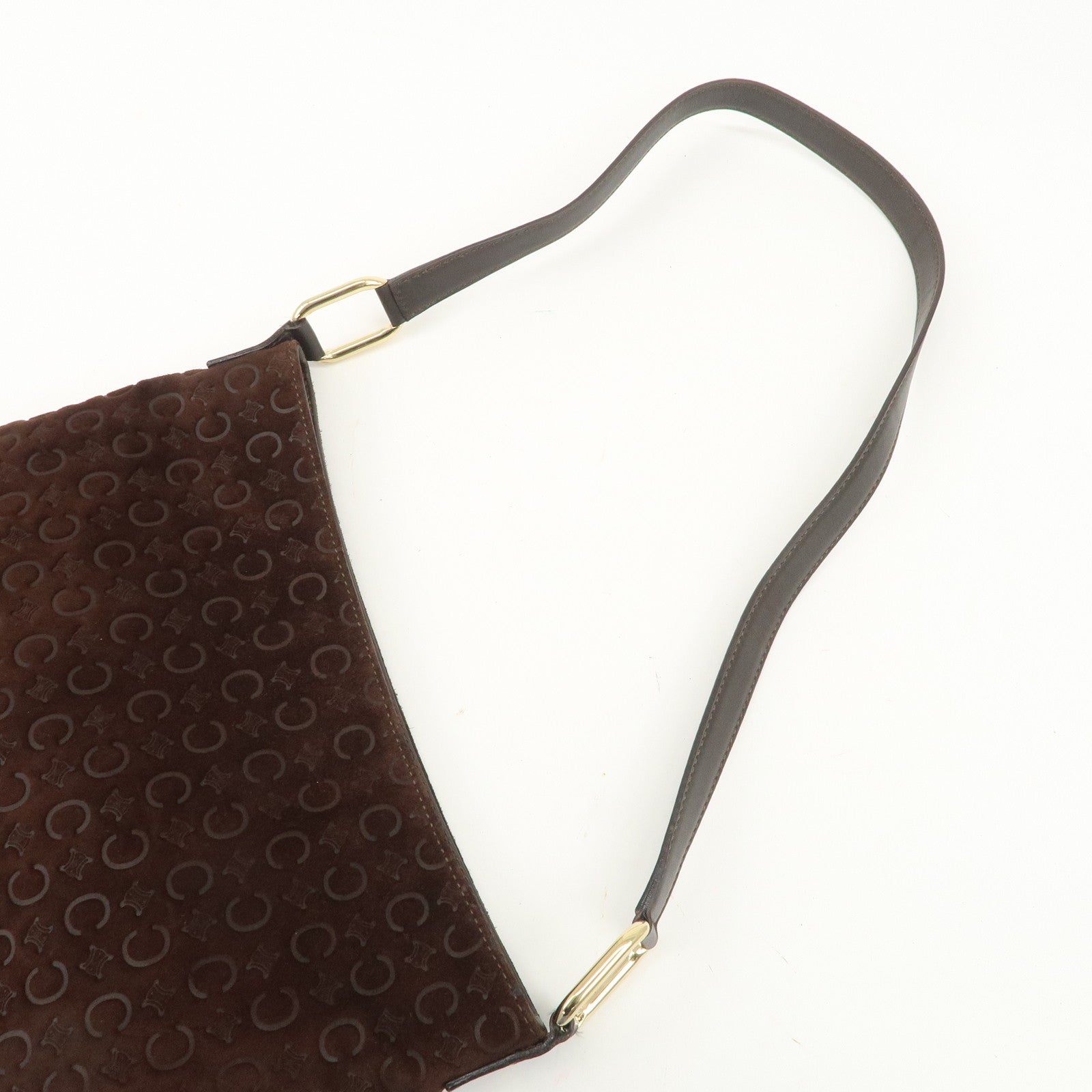 CELINE C Macadam Suede Leather Shoulder Bag Brown