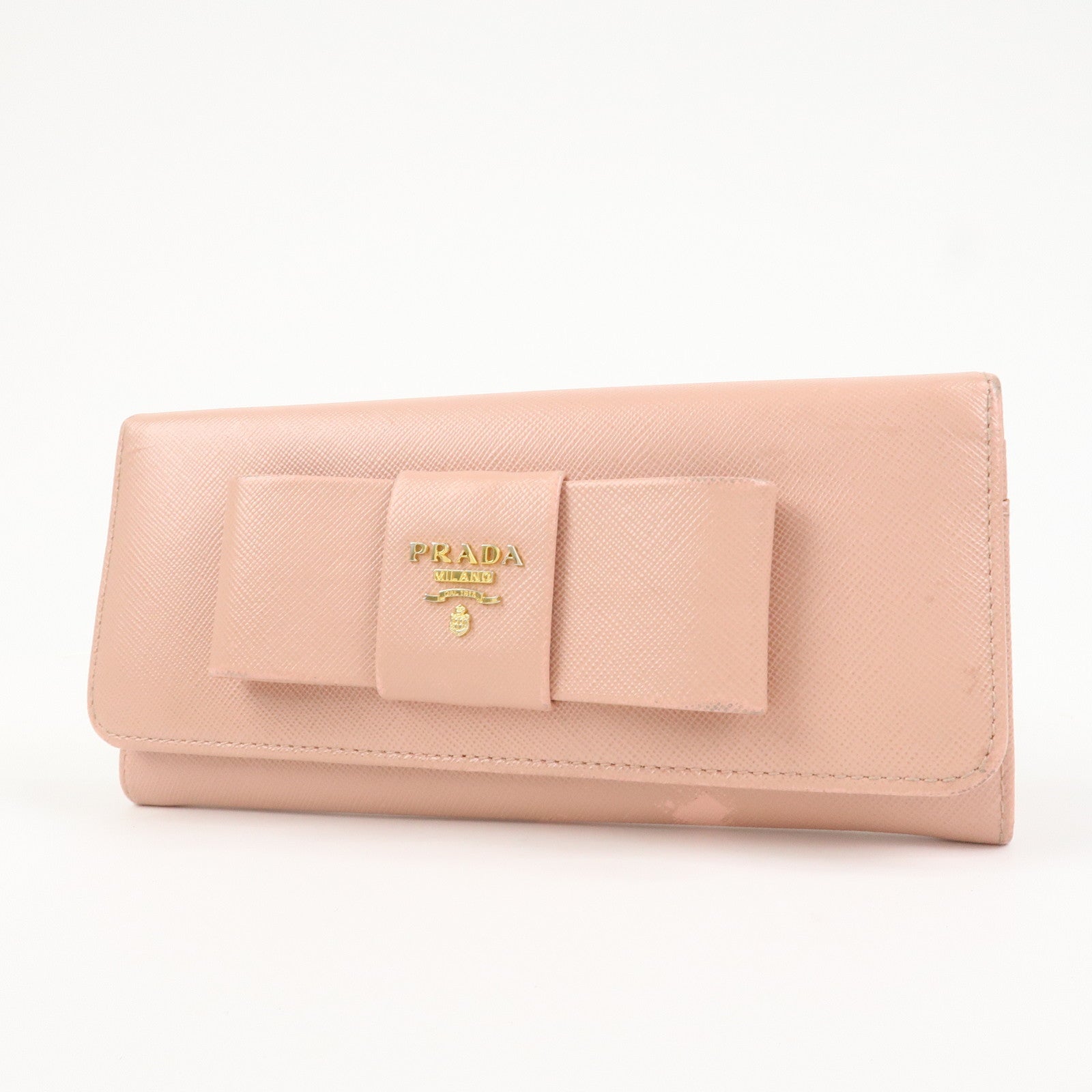 PRADA Logo Saffiano Leather Ribbon Long Wallet Pink 1M1132