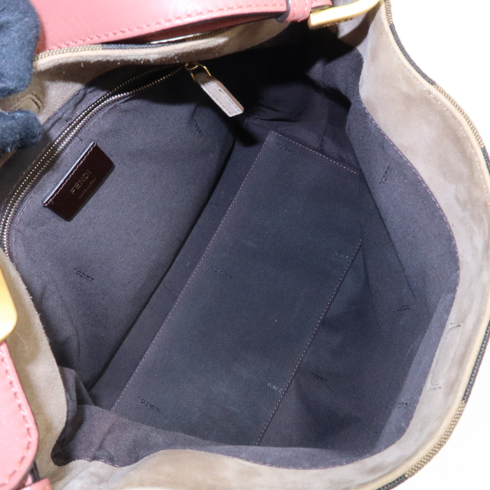 FENDI Pequin Canvas Leather Shoulder Bag Brown Pink 8BR669