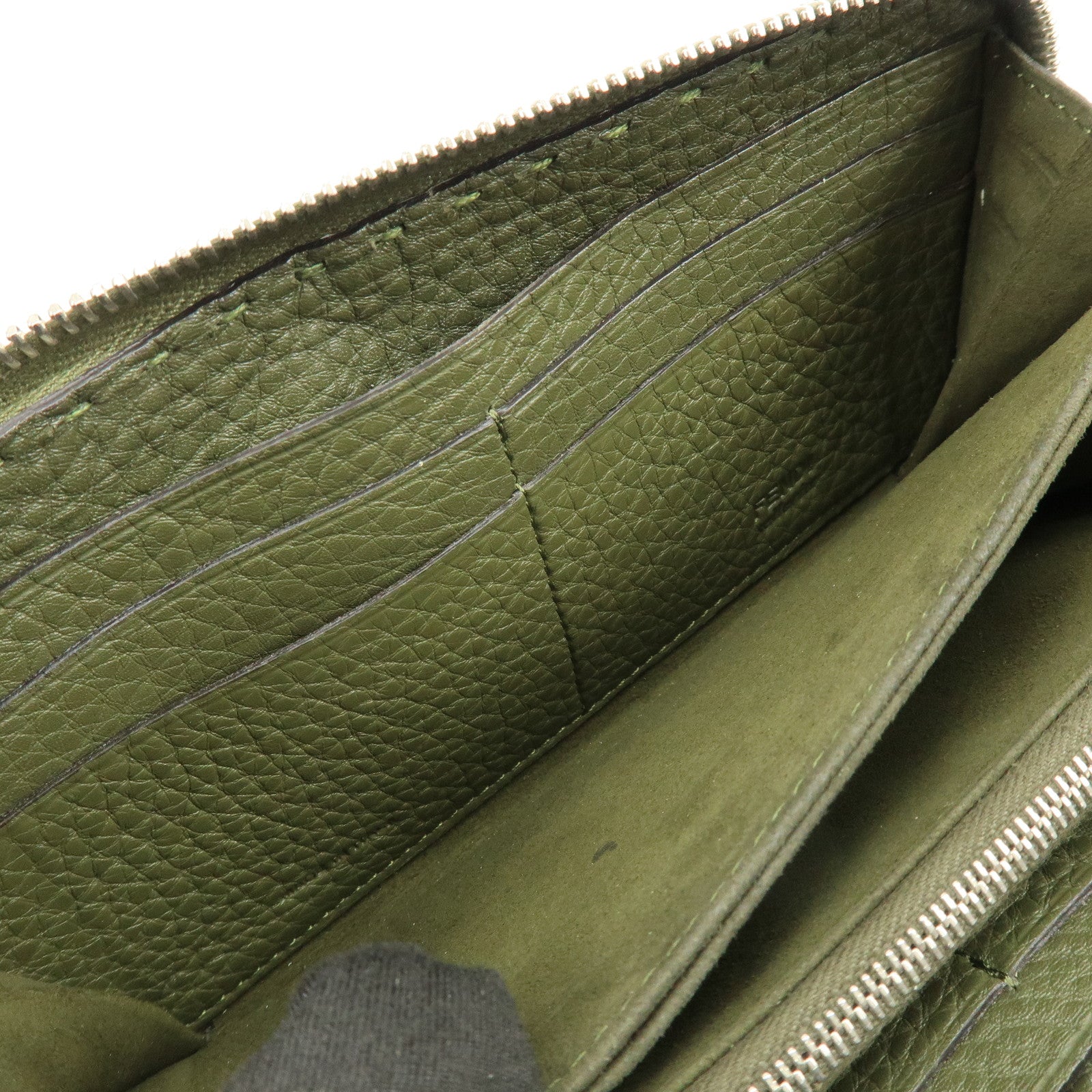 FENDI Selleria Leather Zippy Long Wallet Khaki 8M0299