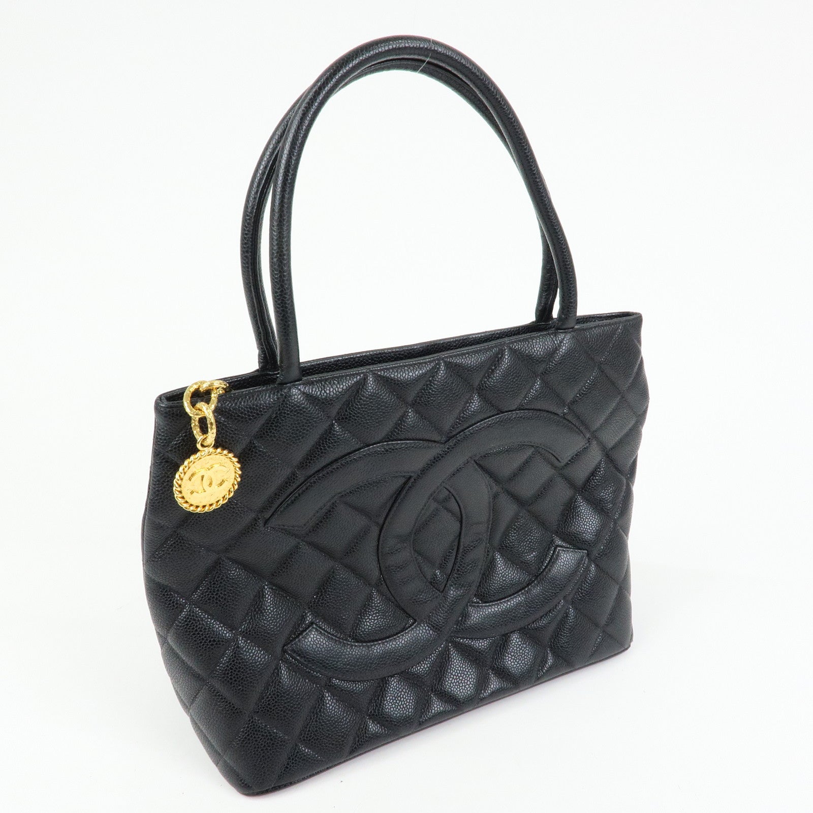 CHANEL Matelasse COCO Mark Medallion Tote Bag Hand Bag Black A01804