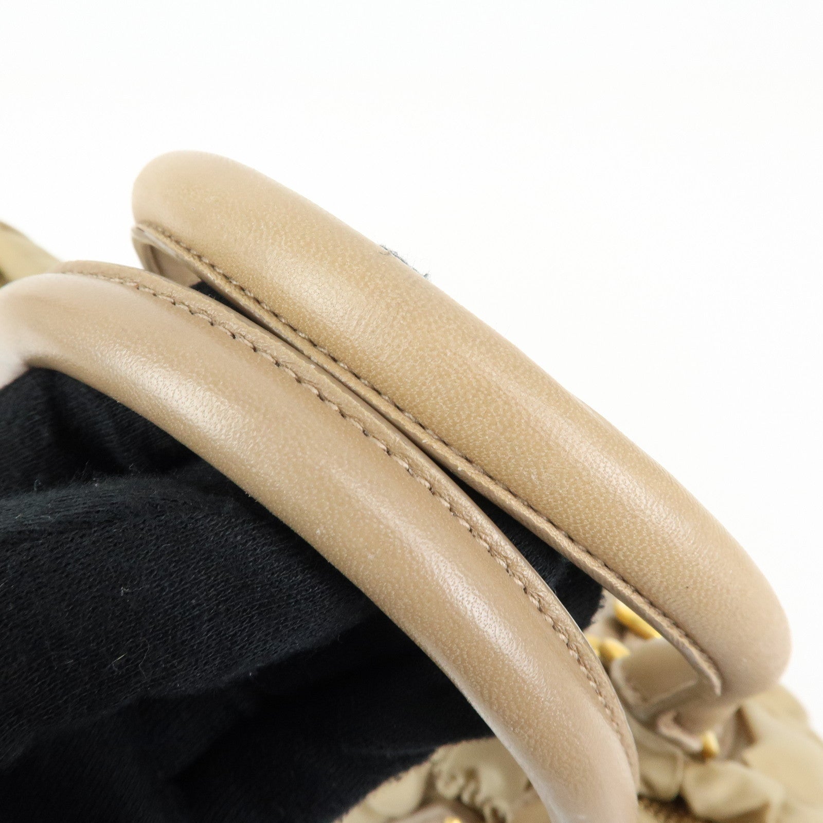 PRADA Gathered Nylon Leather 2Way Hand Shoulder Bag Beige BN1407