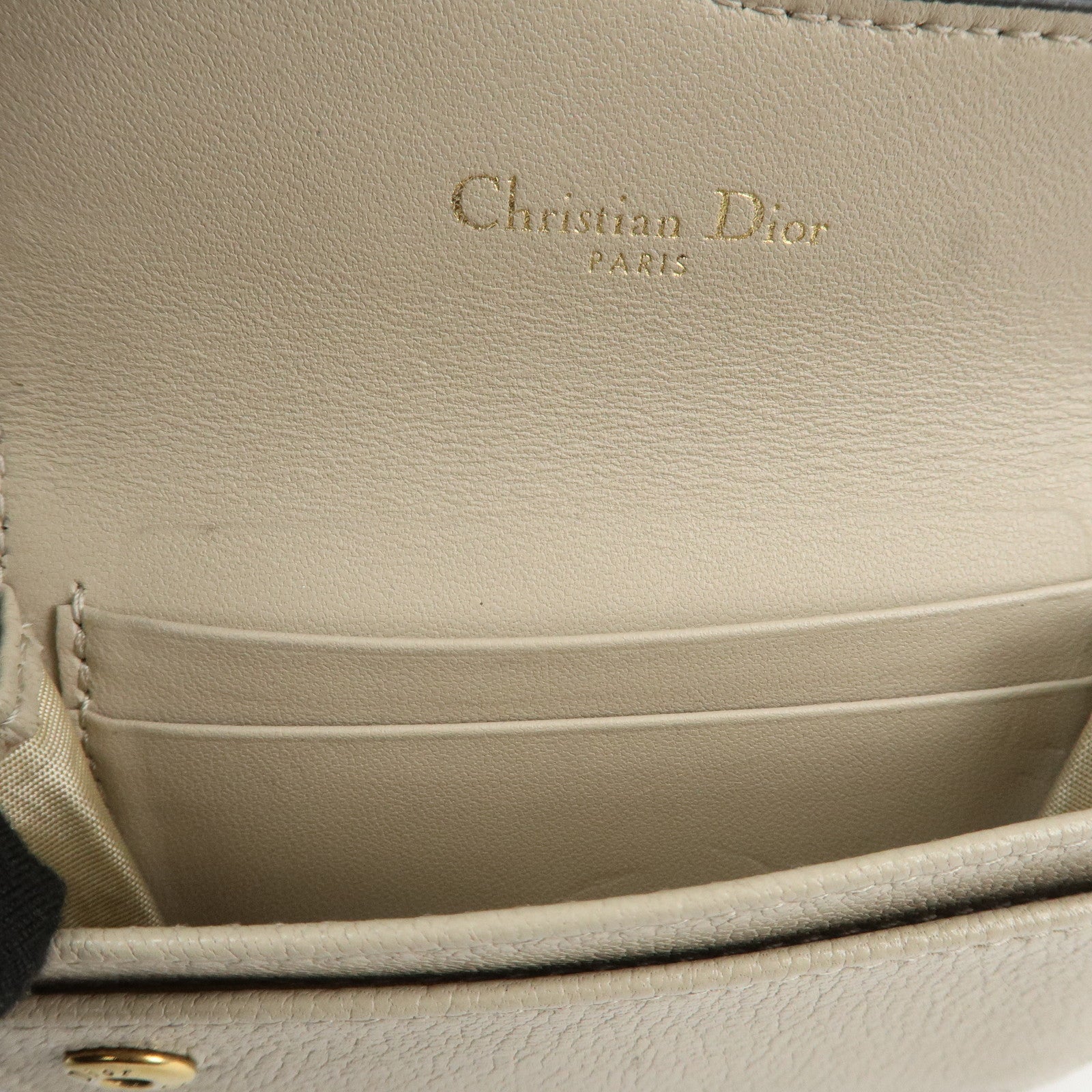 Christian Dior Leather Card Case Beige Gold HDW 44-MA-0248 Used