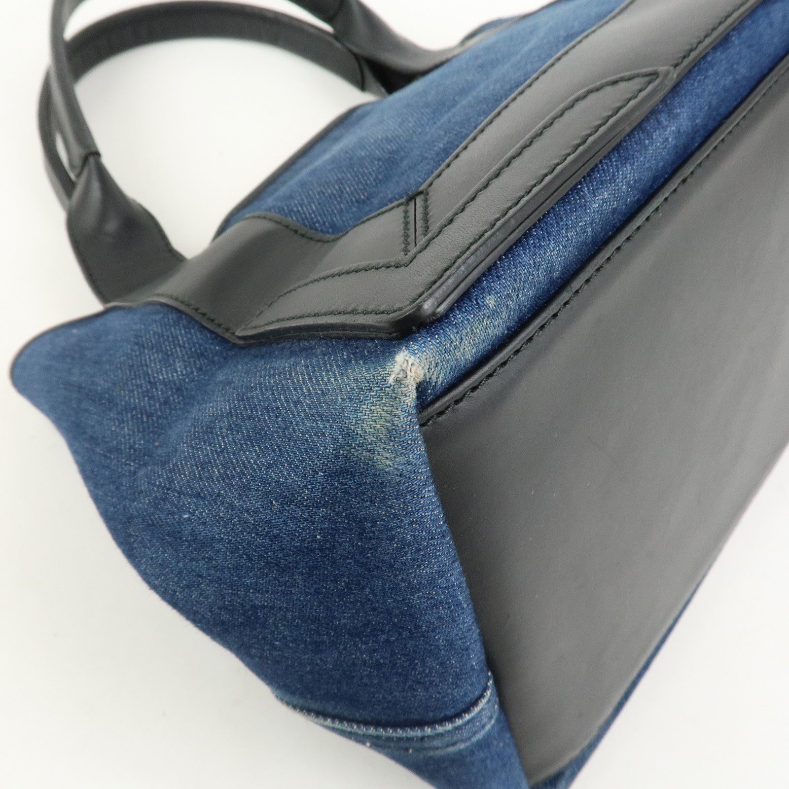 BALENCIAGA Navy Cabas Small Tote Bag Hand Bag Denim Black 339933