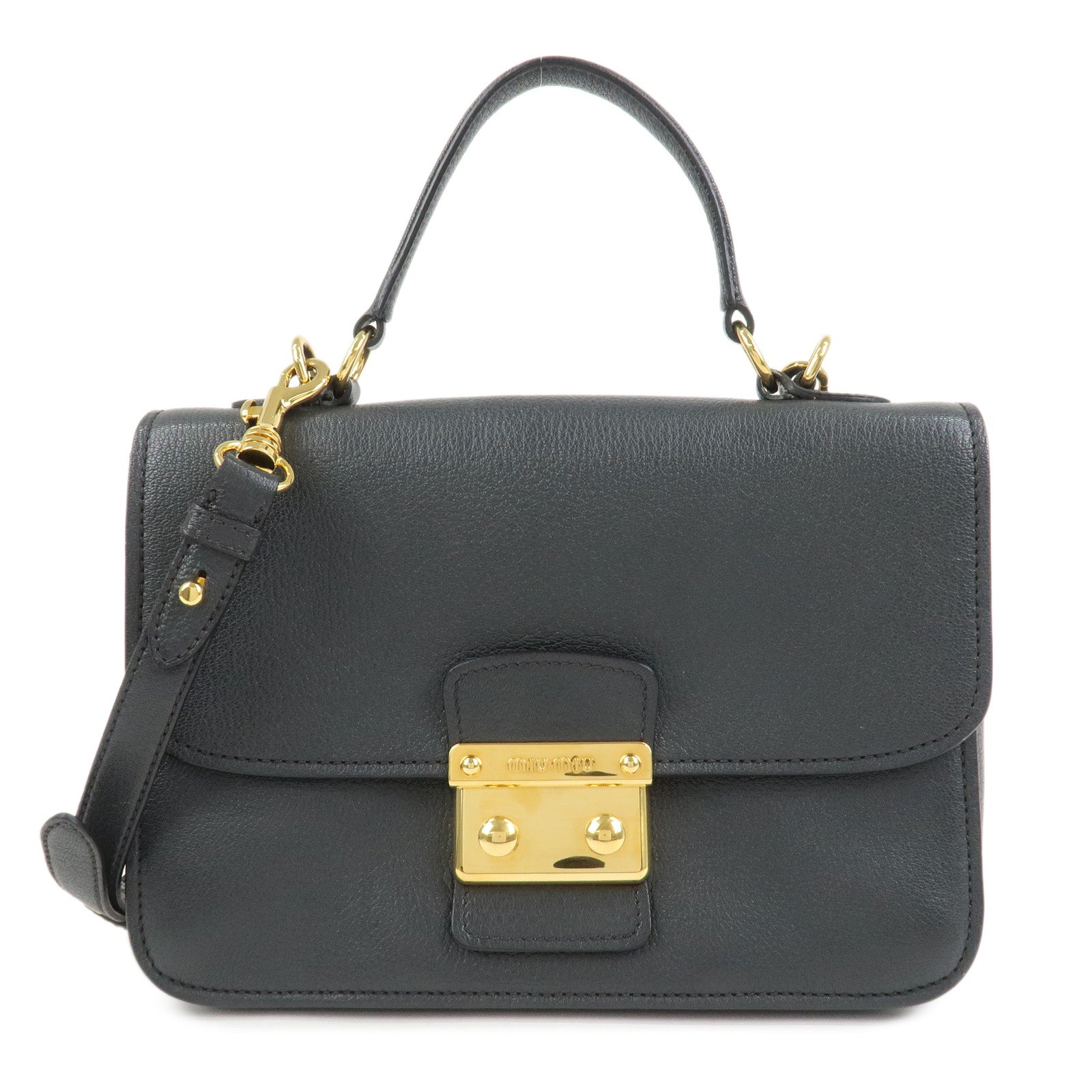 MIU MIU MADRAS Leather 2Way Bag Hand Bag Shoulder Bag Grey