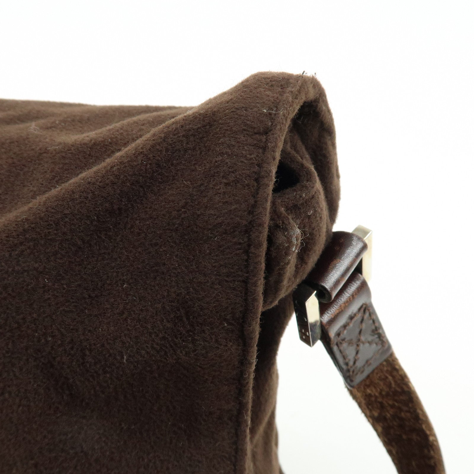 FENDI Wool Leather Shoulder Bag Crossbody Bag Brown 16071