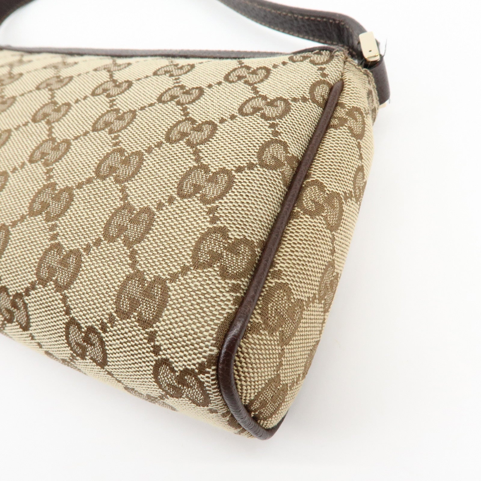GUCCI Abbey GG Canvas Leather Pouch Hand Bag Beige Brown 145750