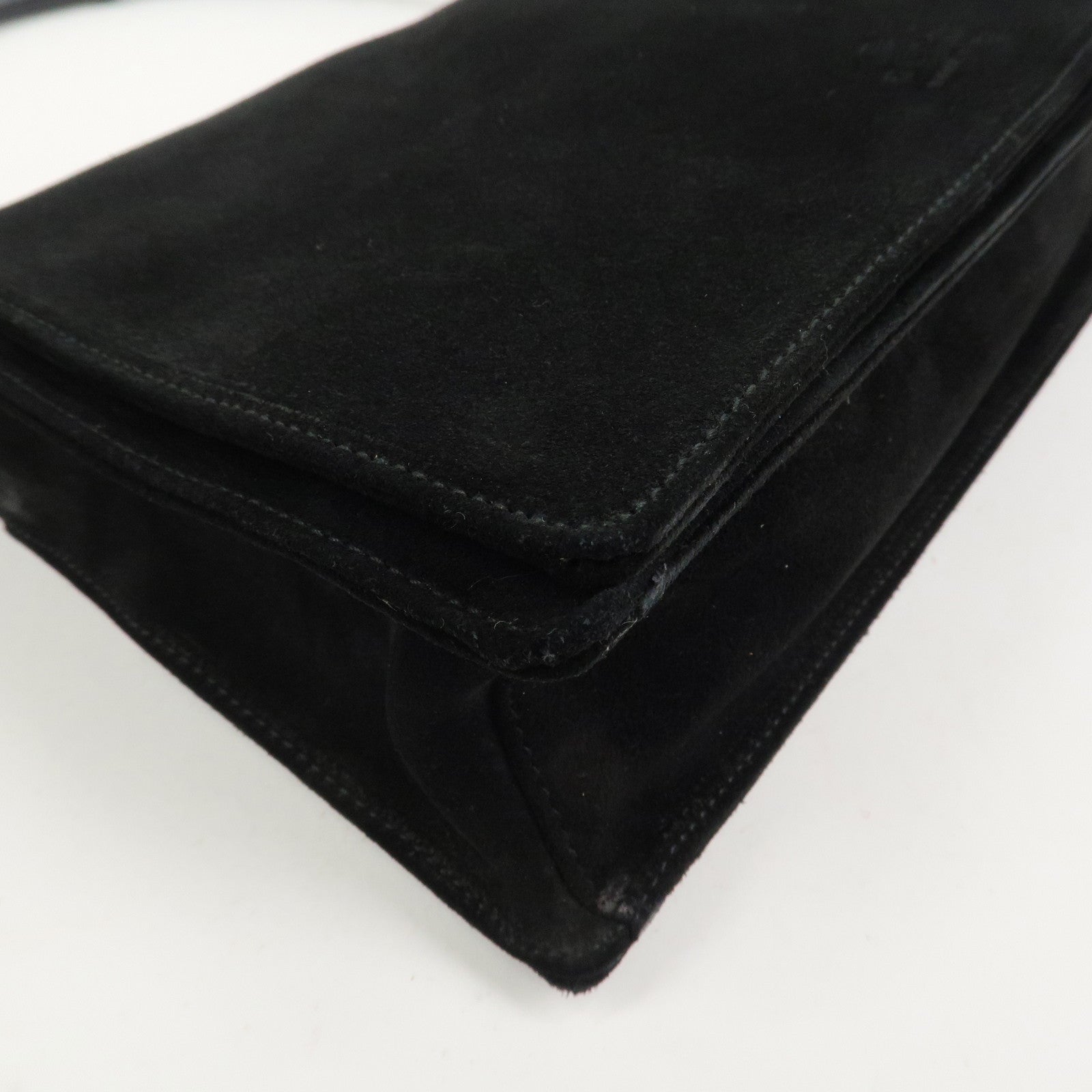 GUCCI  Bamboo Suede Handle Shoulder Bag Hand Bag Black 001・3239