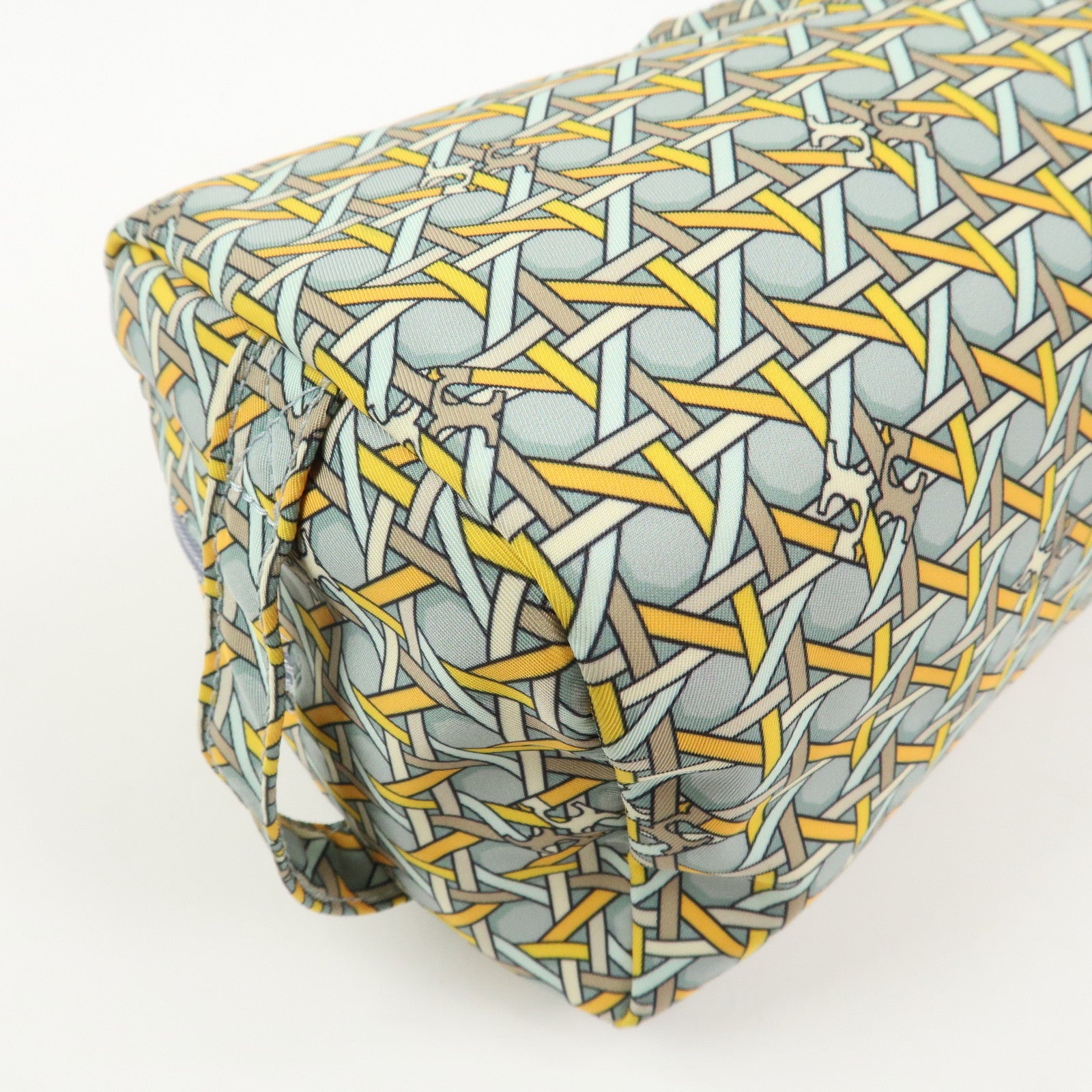 TORY BURCH Logo Nylon Pouch Cosmetics Pouch Makeup Bag Blue Yellow